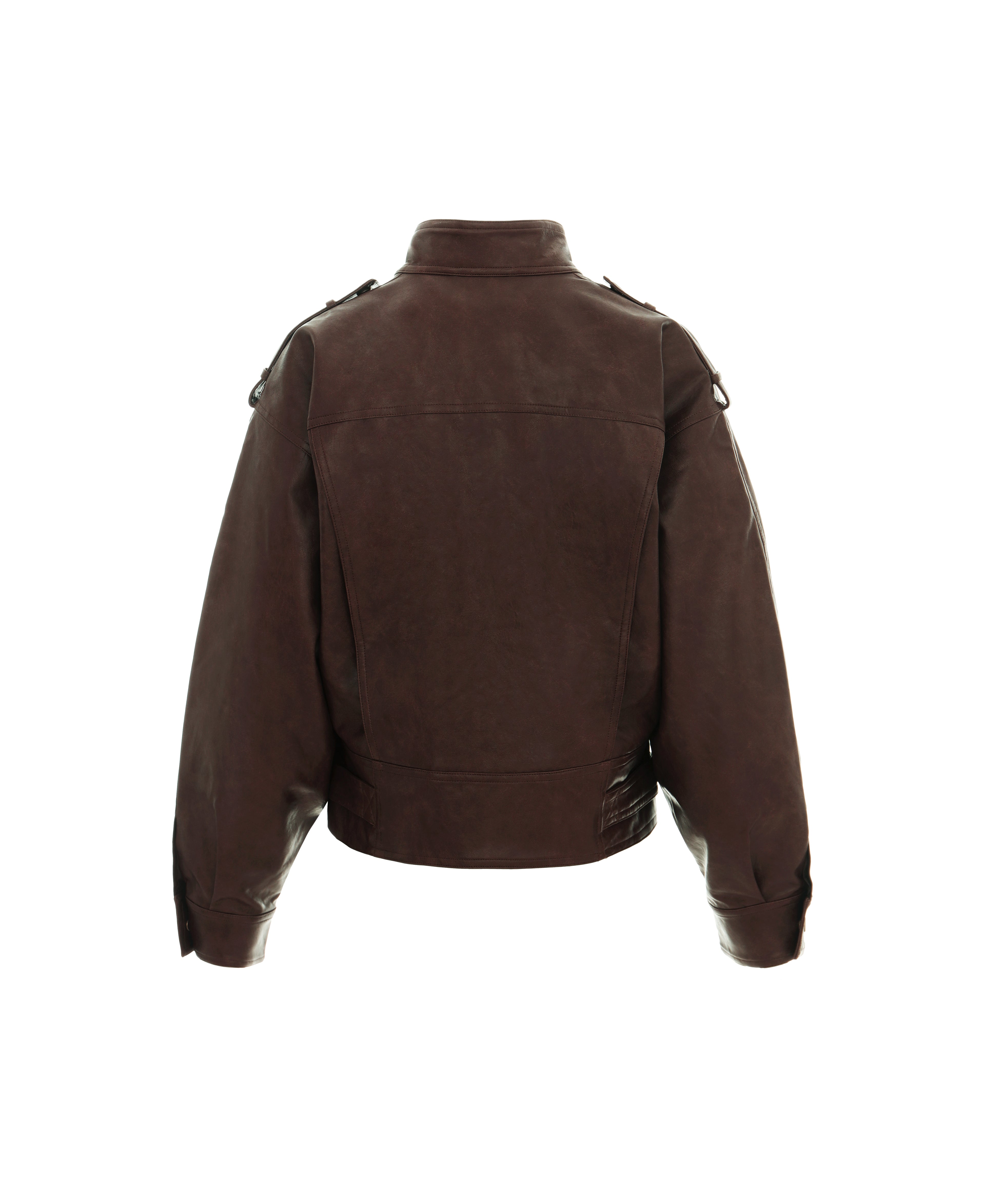 Faux Leather Biker in Raisin