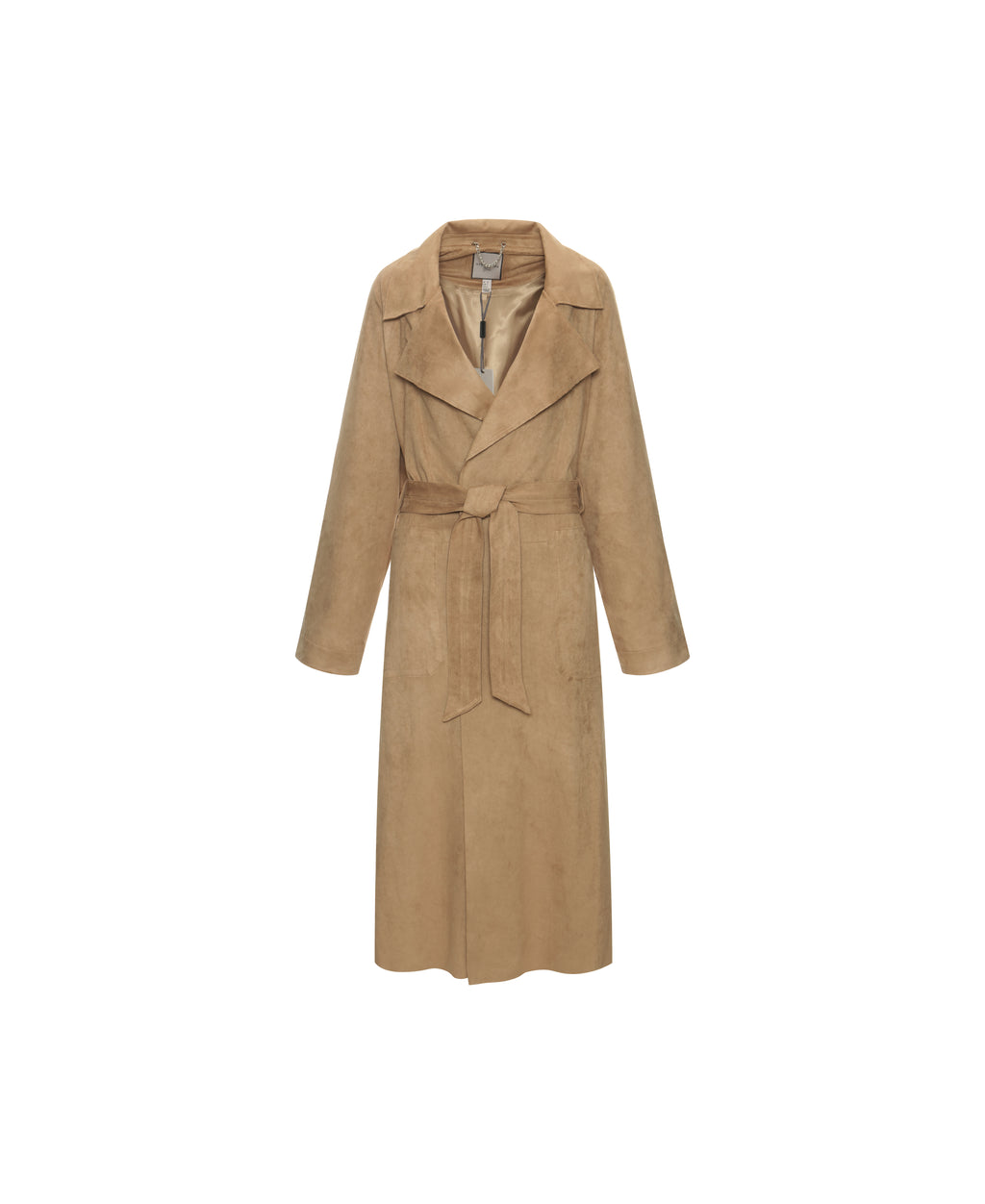 Faux Suede Trench Coat in Biscuit