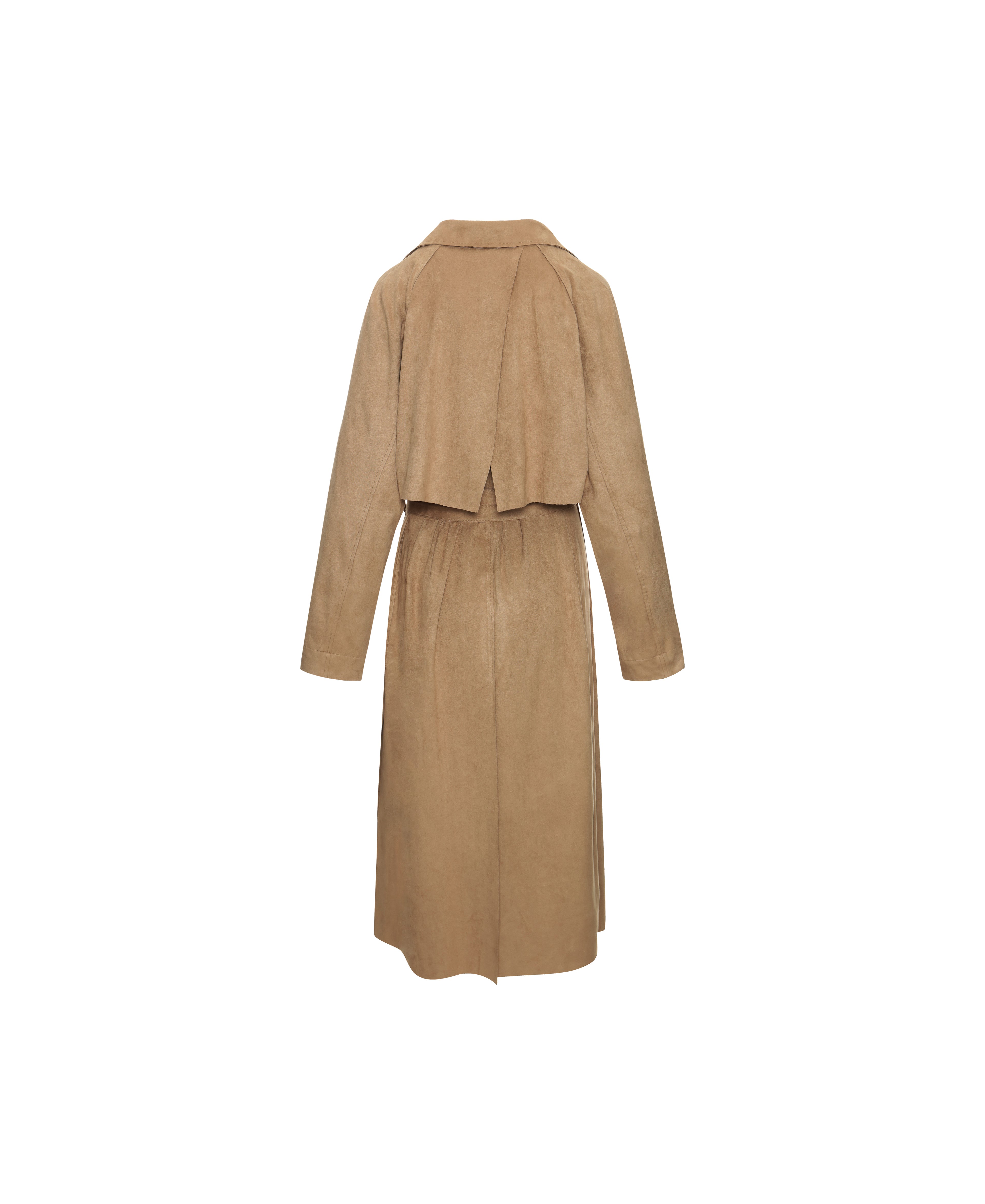Faux Suede Trench Coat in Biscuit