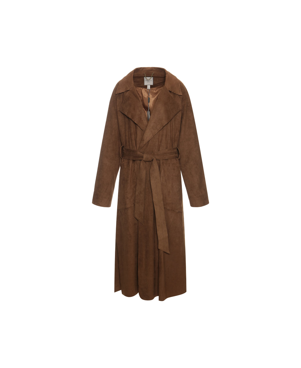 Faux Suede Trench Coat in Pecan