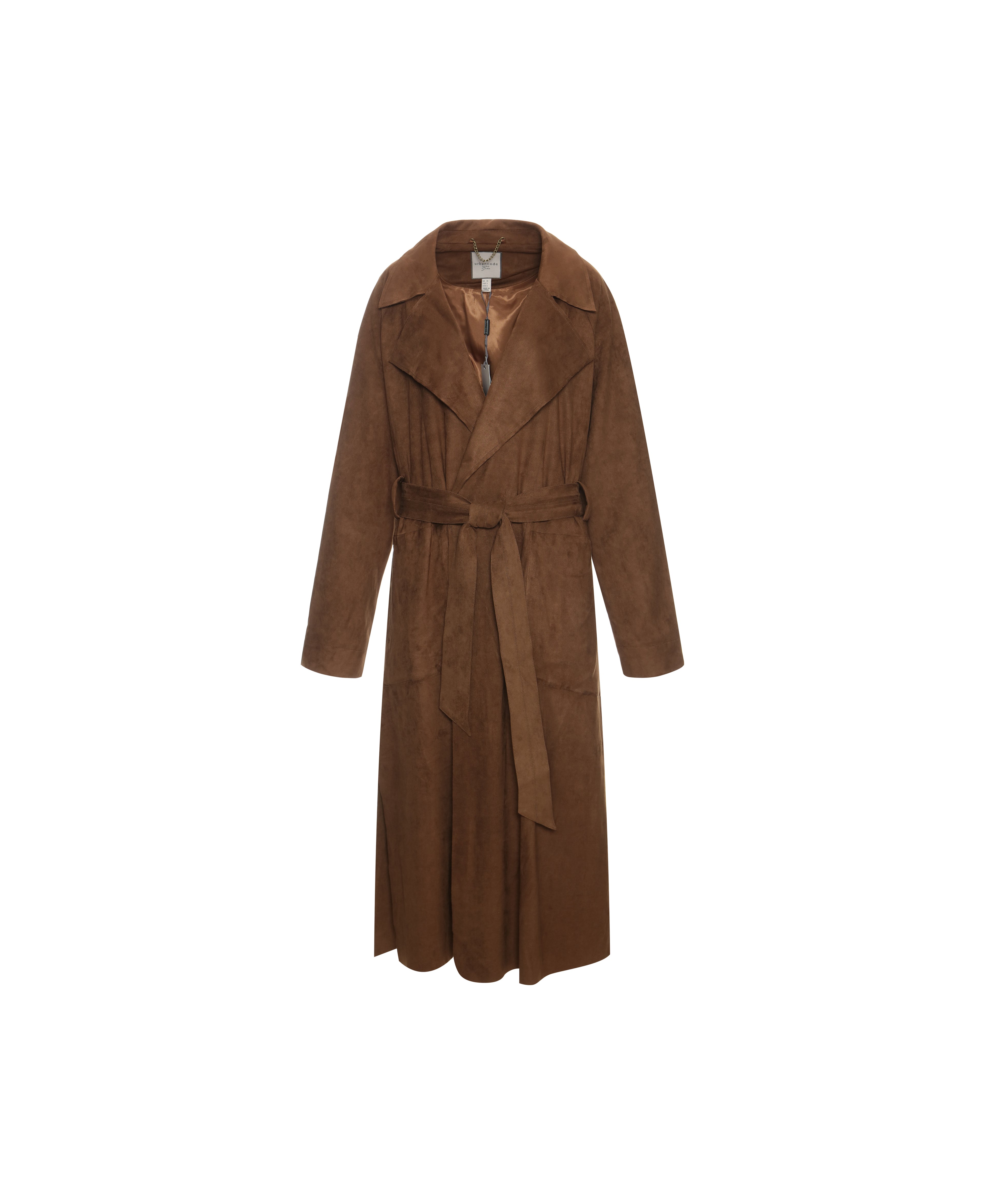 Faux Suede Trench Coat in Pecan
