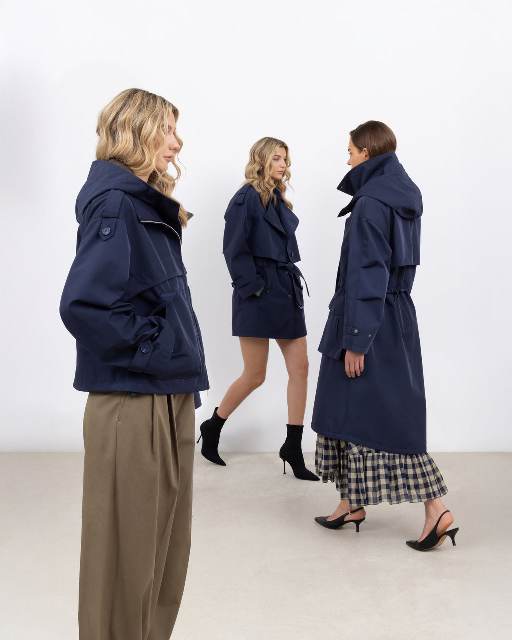 Short Parka with Detachable Hood in Navy