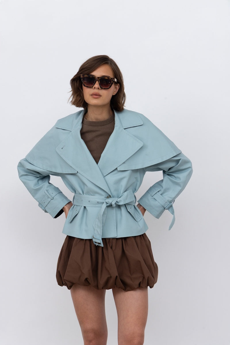 Trench Jacket with Detachable Cape in Sky