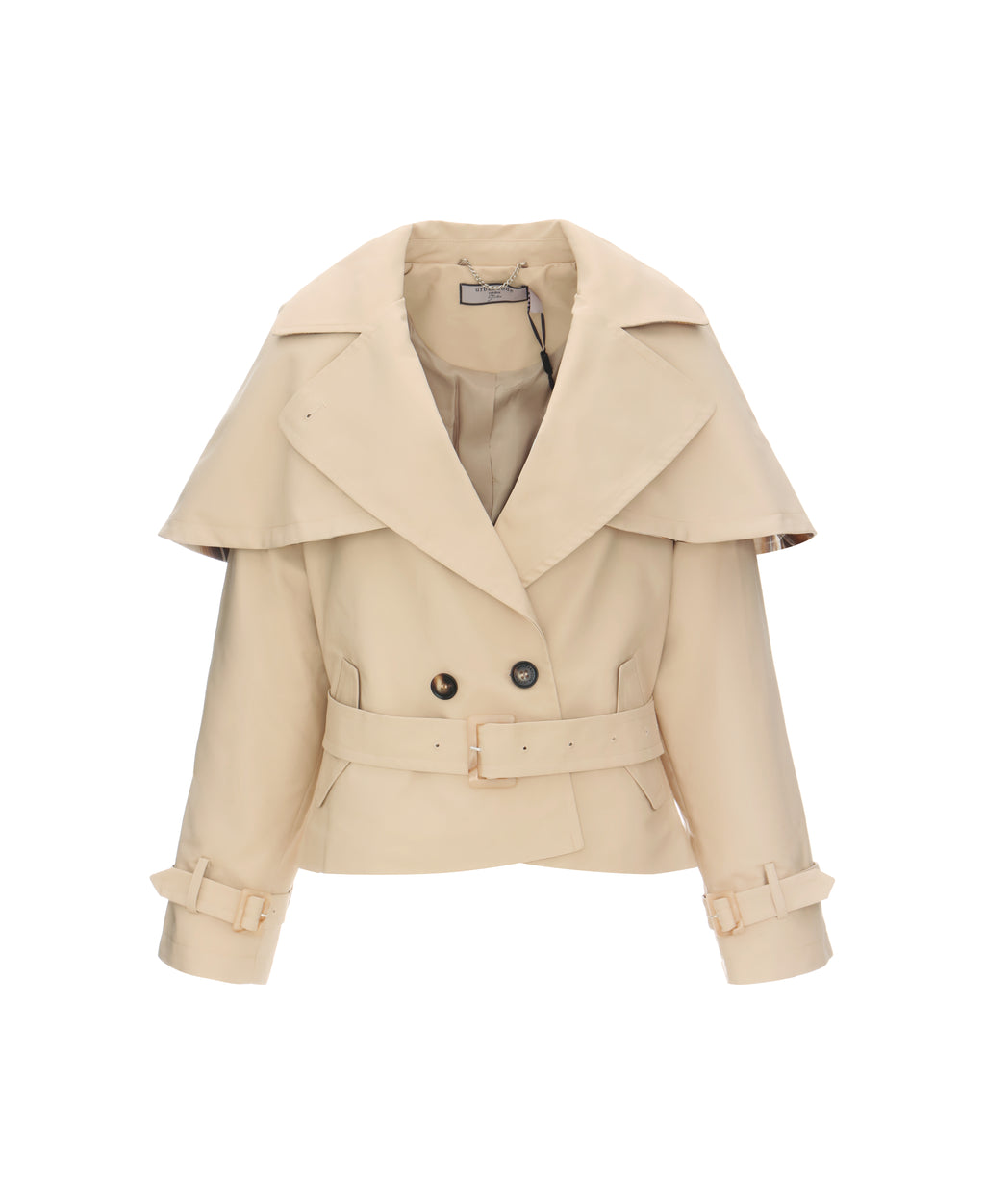 Trench Jacket with Detachable Cape in Vanilla