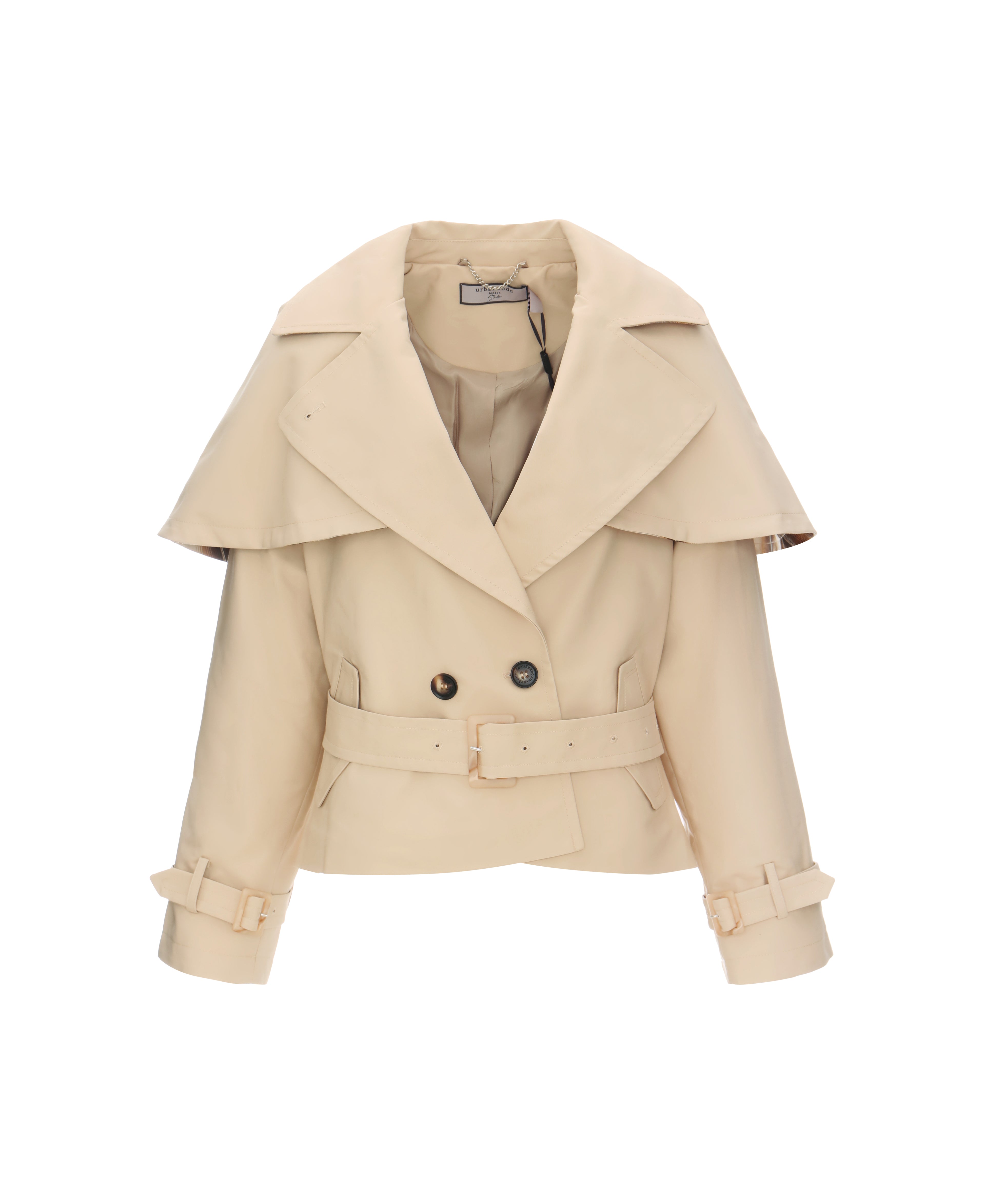 Trench Jacket with Detachable Cape in Vanilla