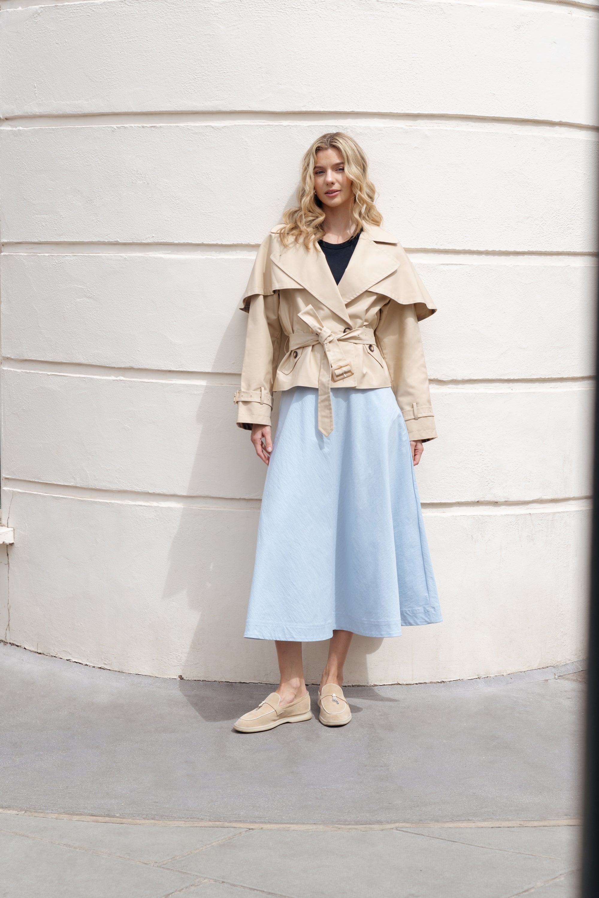 Trench Jacket with Detachable Cape in Vanilla
