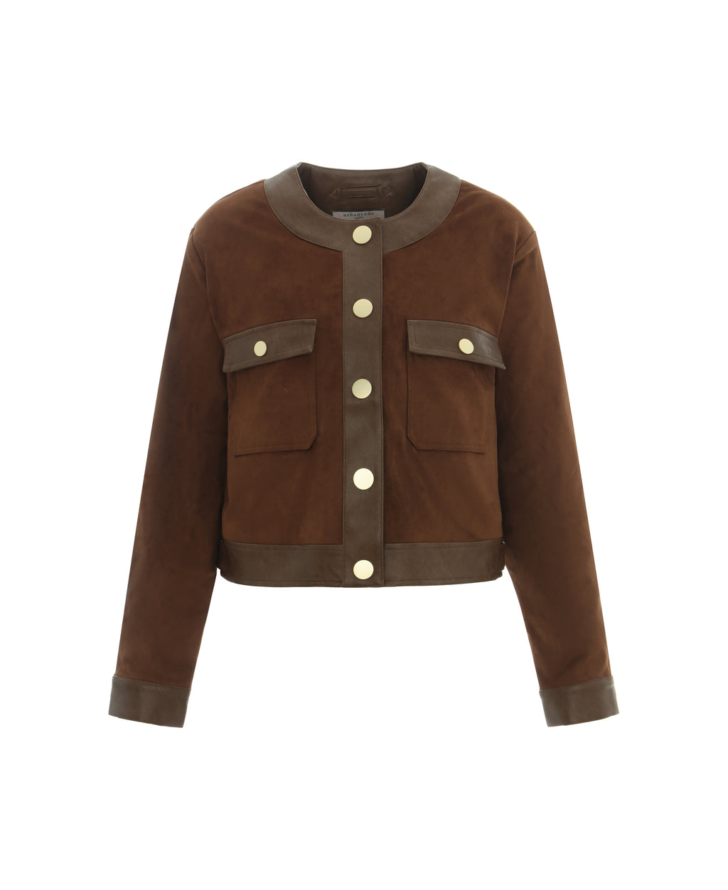 Faux Suede Collarless Jacket in Raisin