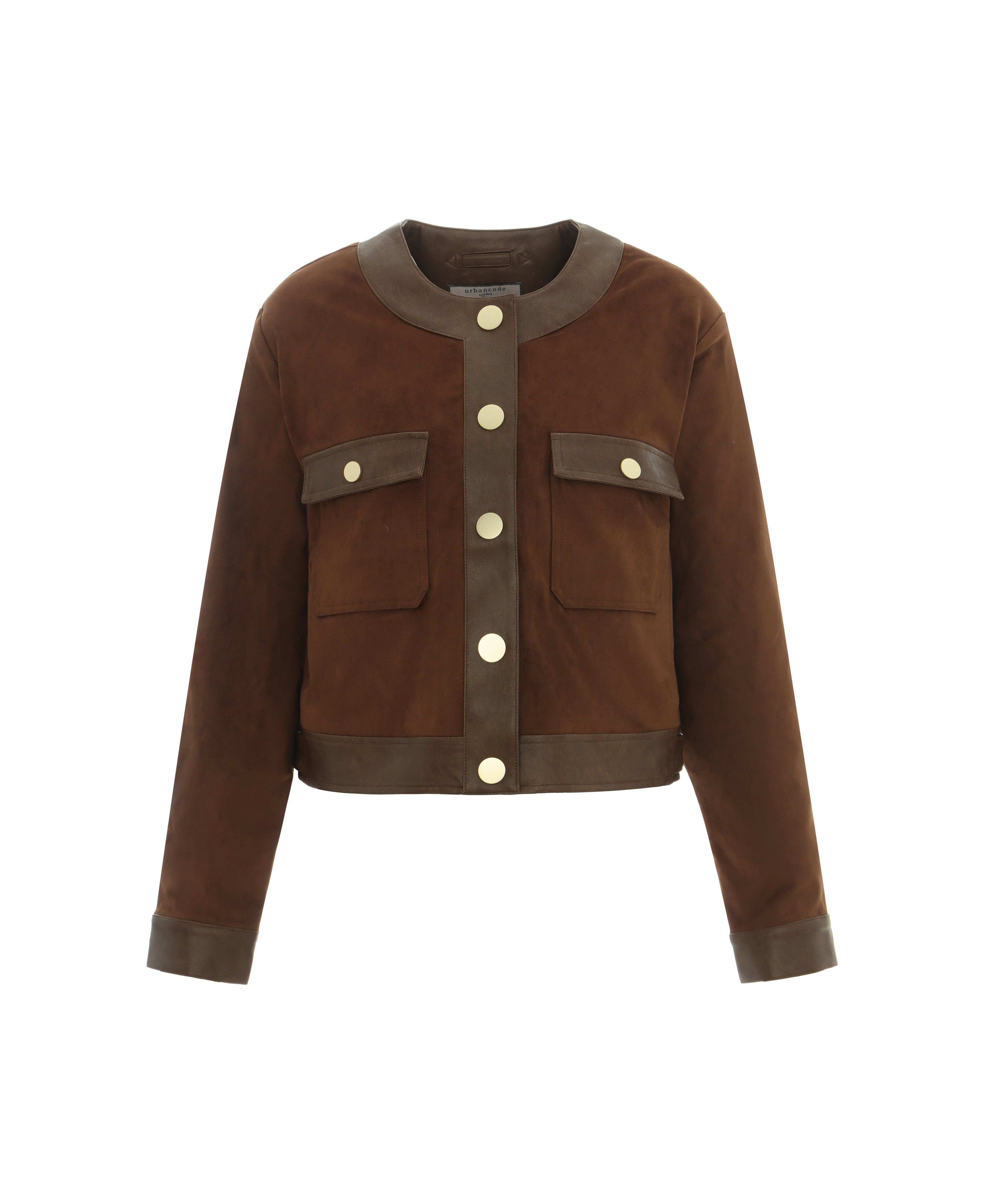 Faux Suede Collarless Jacket in Raisin