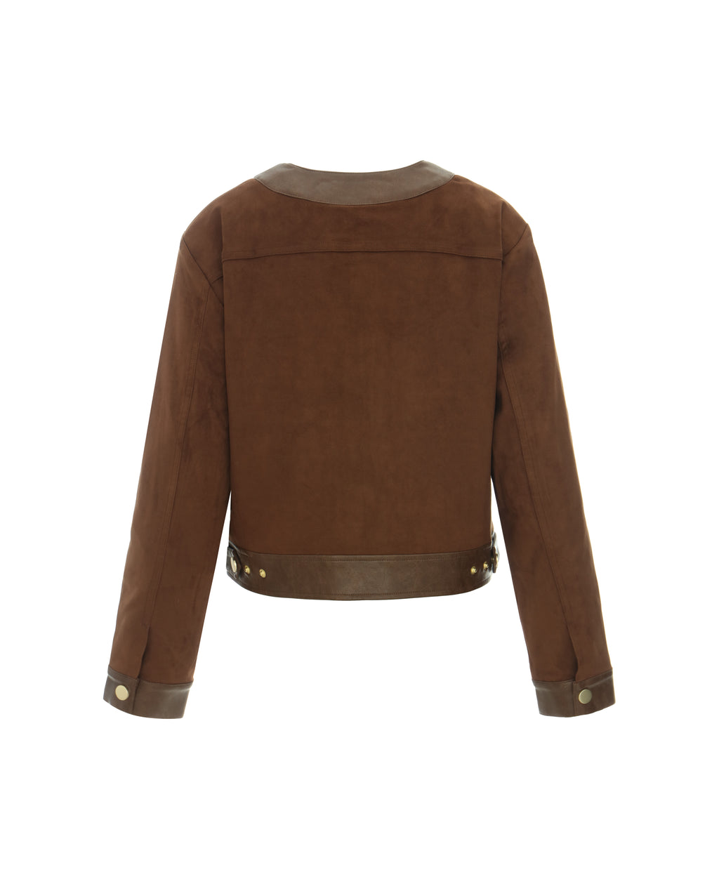 Faux Suede Collarless Jacket in Raisin