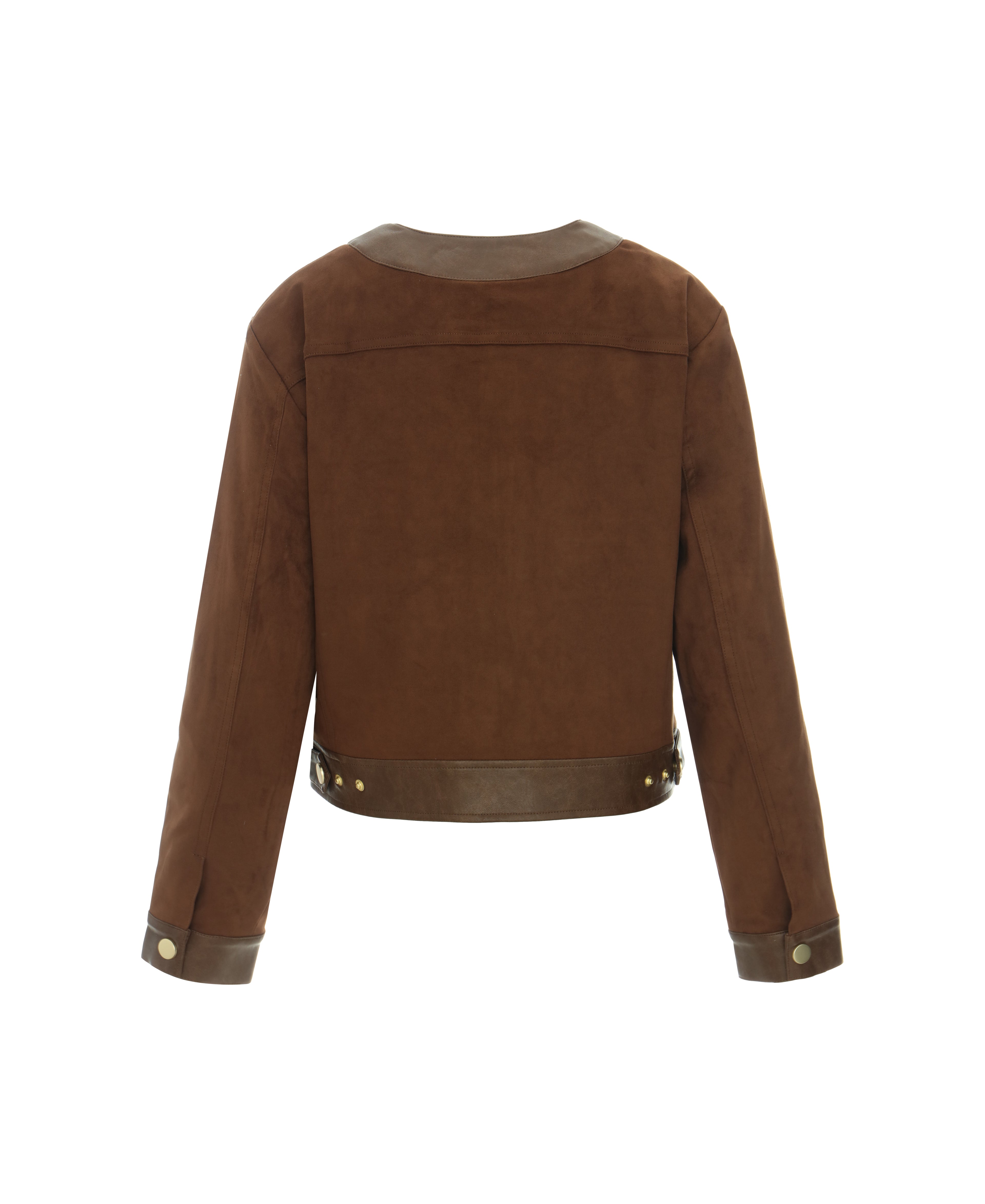 Faux Suede Collarless Jacket in Raisin