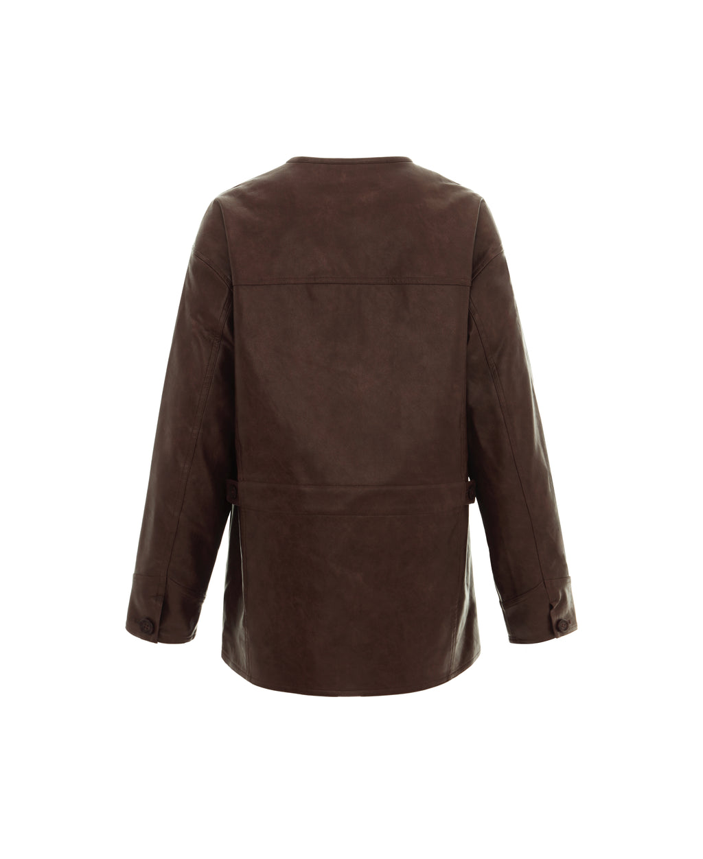 Faux Suede Collarless Jacket in Raisin