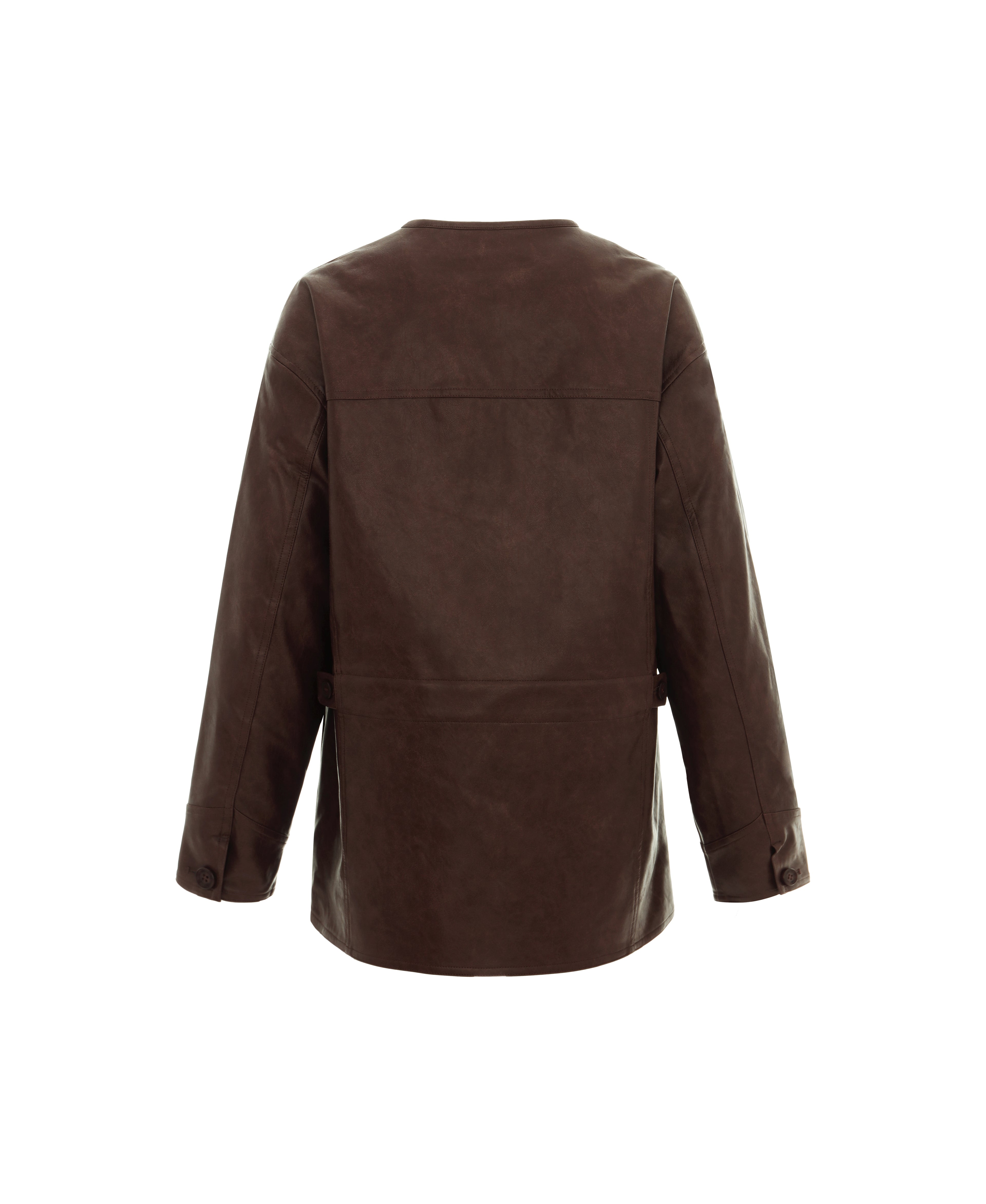 Faux Suede Collarless Jacket in Raisin