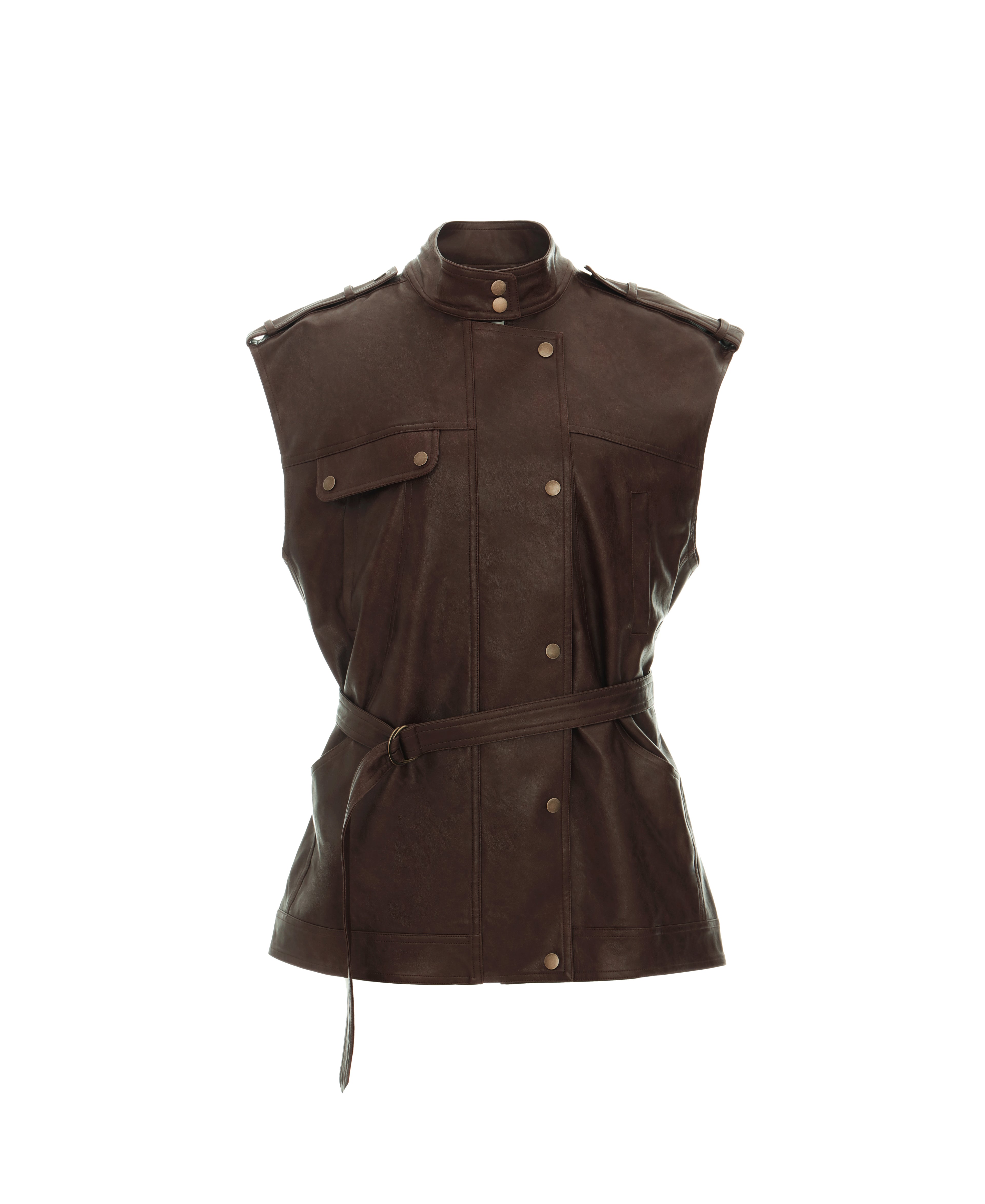Faux Leather Gilet in Raisin