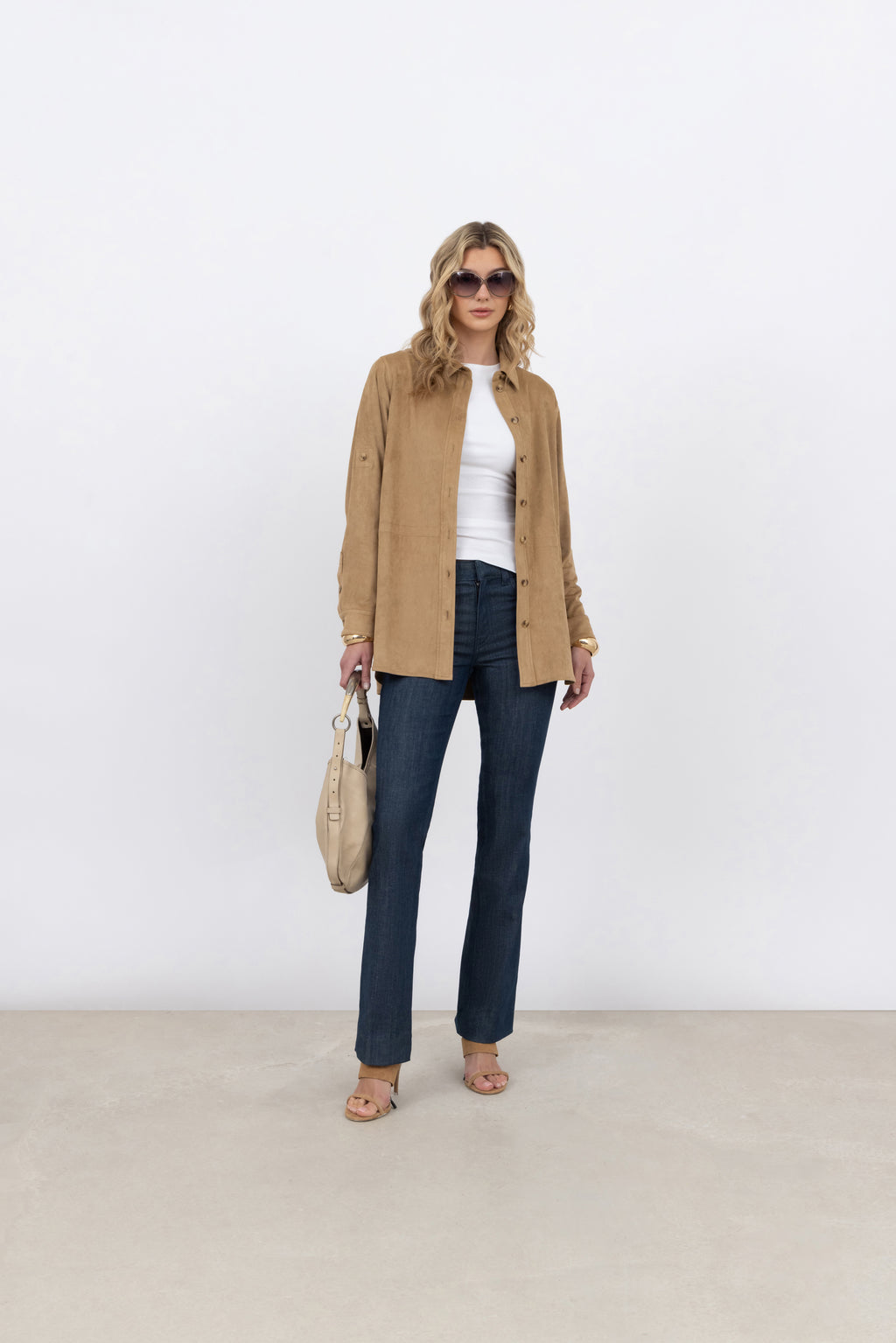 Faux Suede Shirt in Biscuit