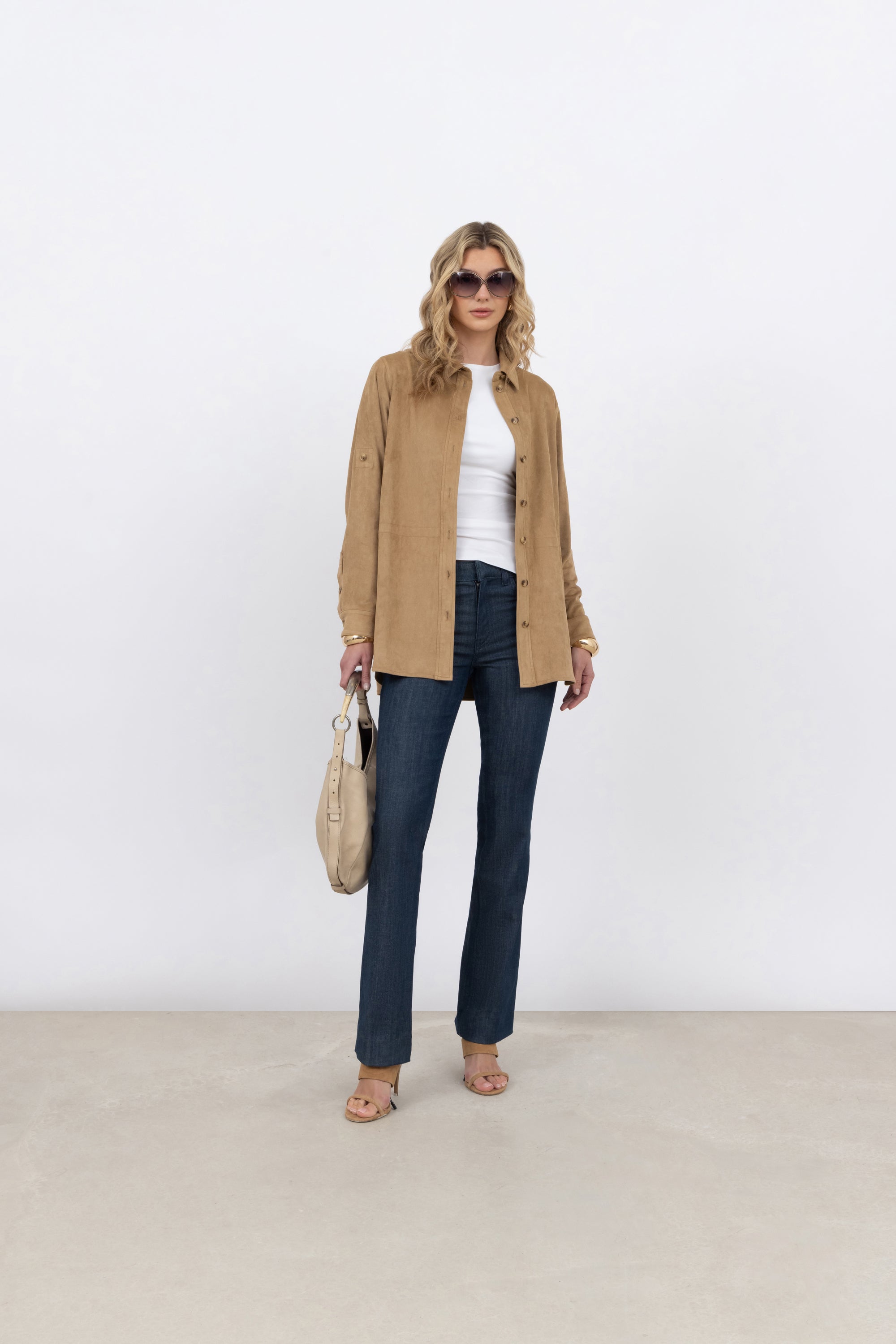 Faux Suede Shirt in Biscuit