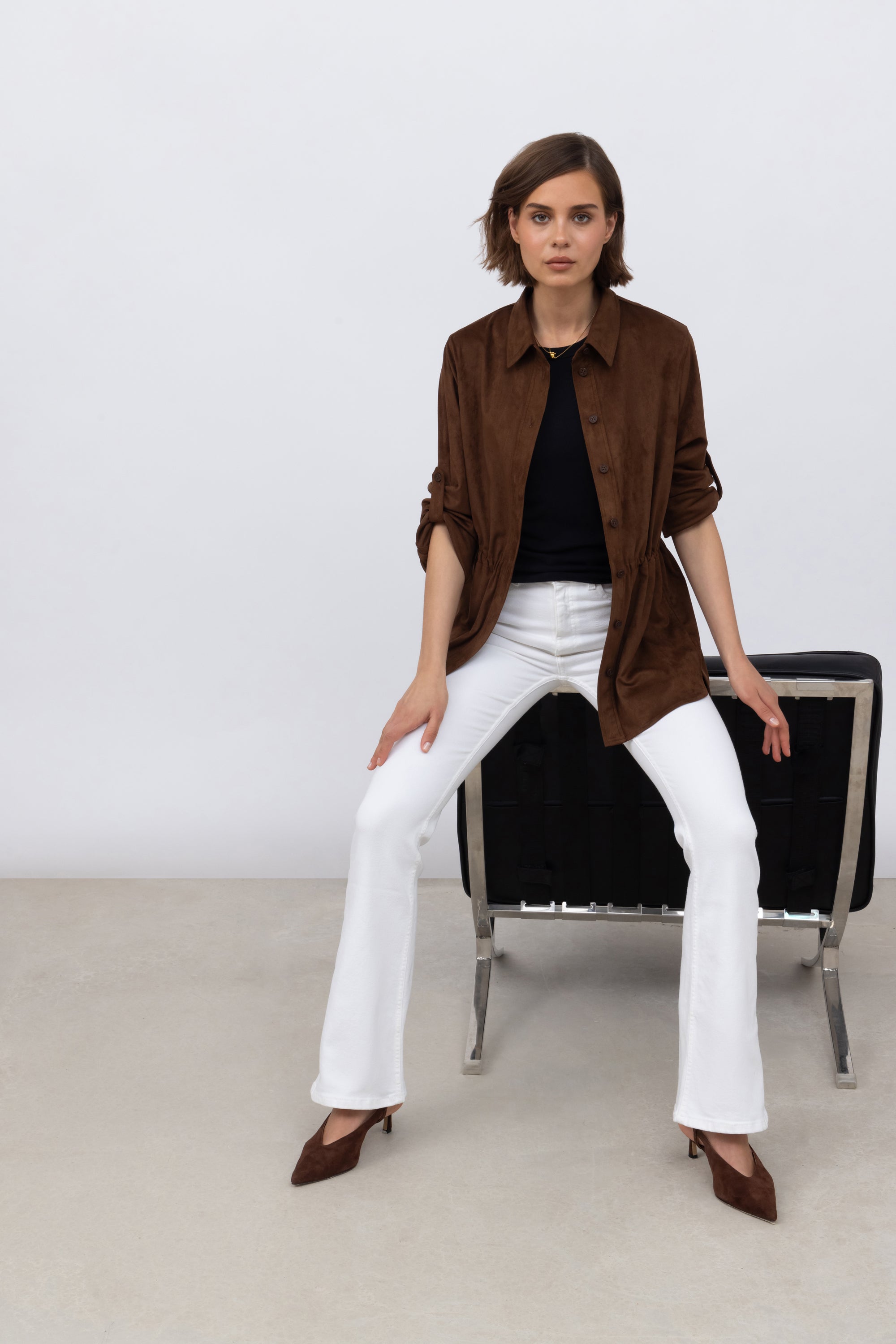 Faux Suede Shirt in Pecan