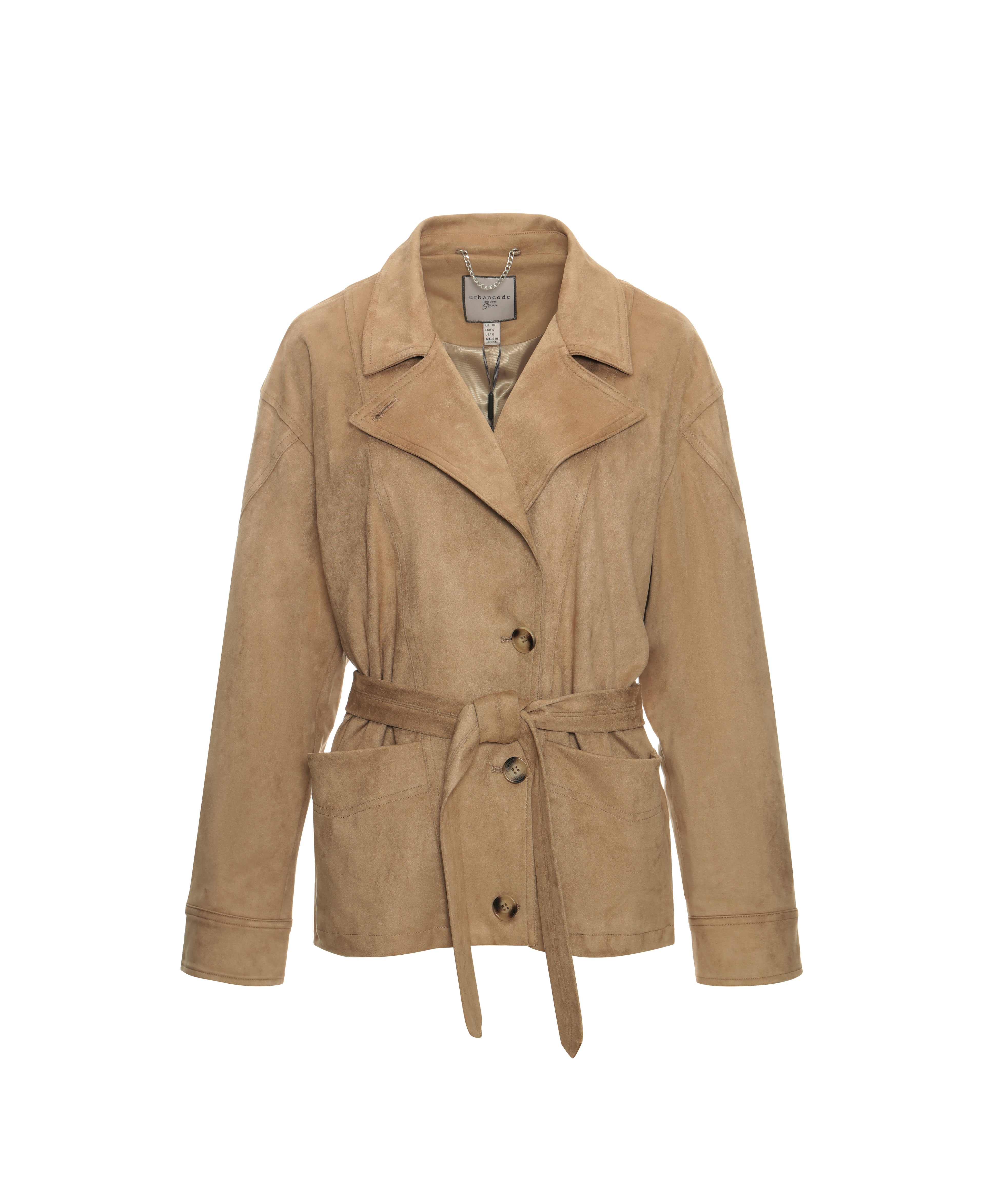 Faux Suede Boxy Blazer with Belt in Biscuit