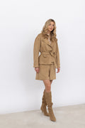 Faux Suede Boxy Blazer with Belt in Biscuit