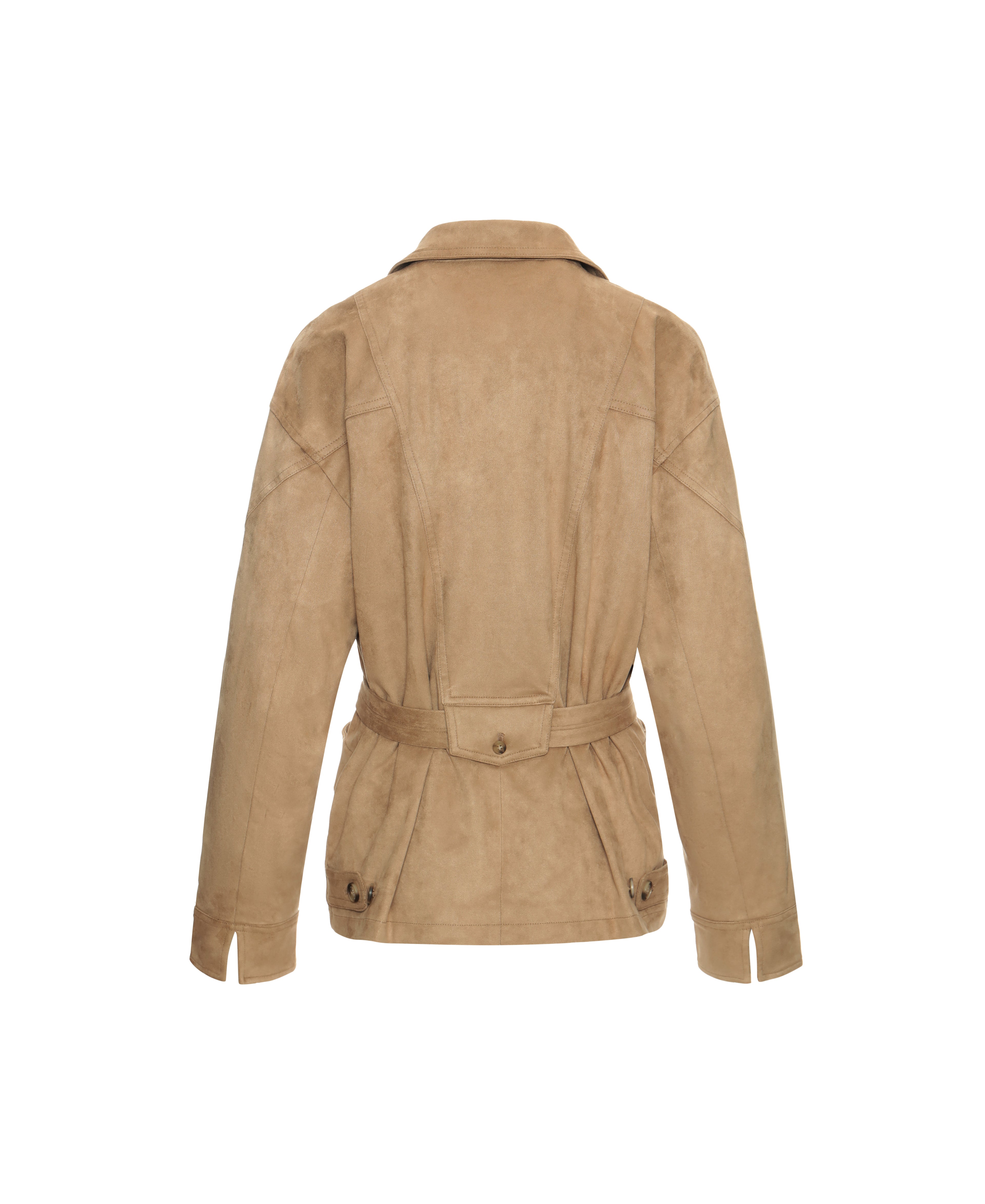 Faux Suede Boxy Blazer with Belt in Biscuit