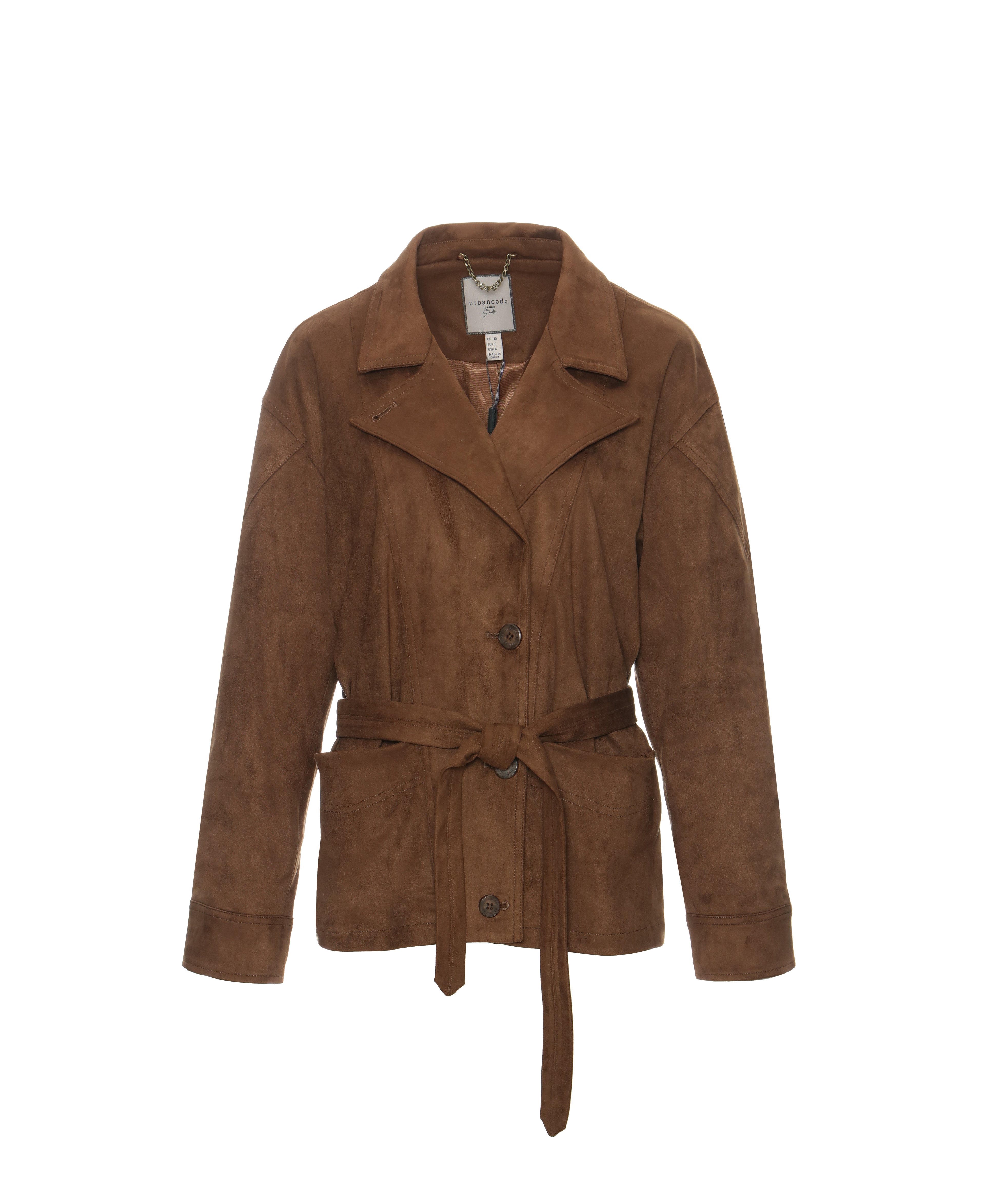 Faux Suede Boxy Blazer with Belt in Pecan