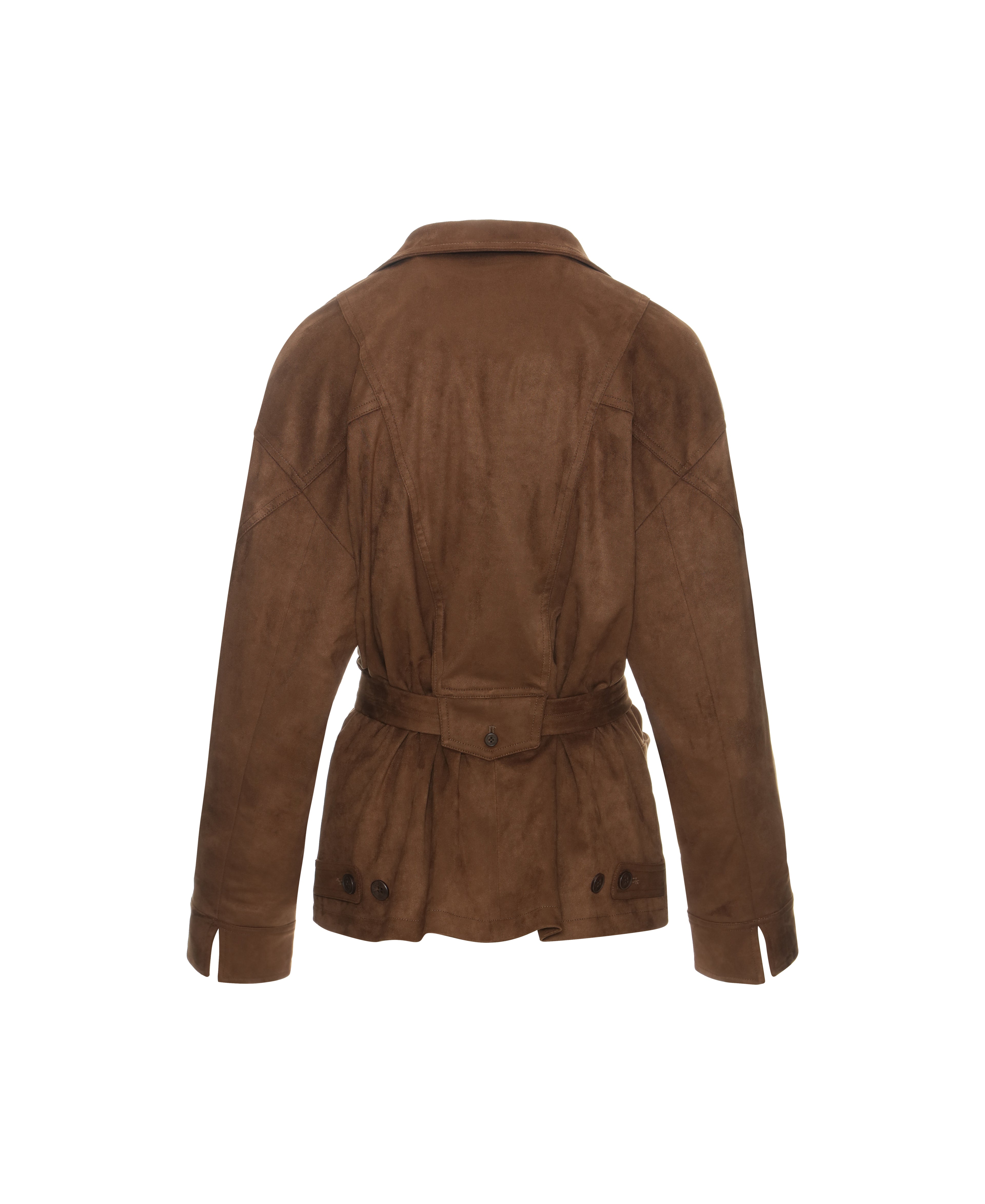 Faux Suede Boxy Blazer with Belt in Pecan