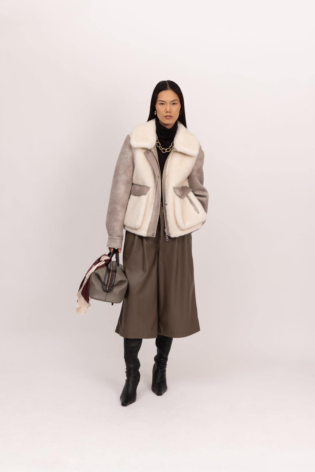 Reversible Short Jacket in Cashew/Cream