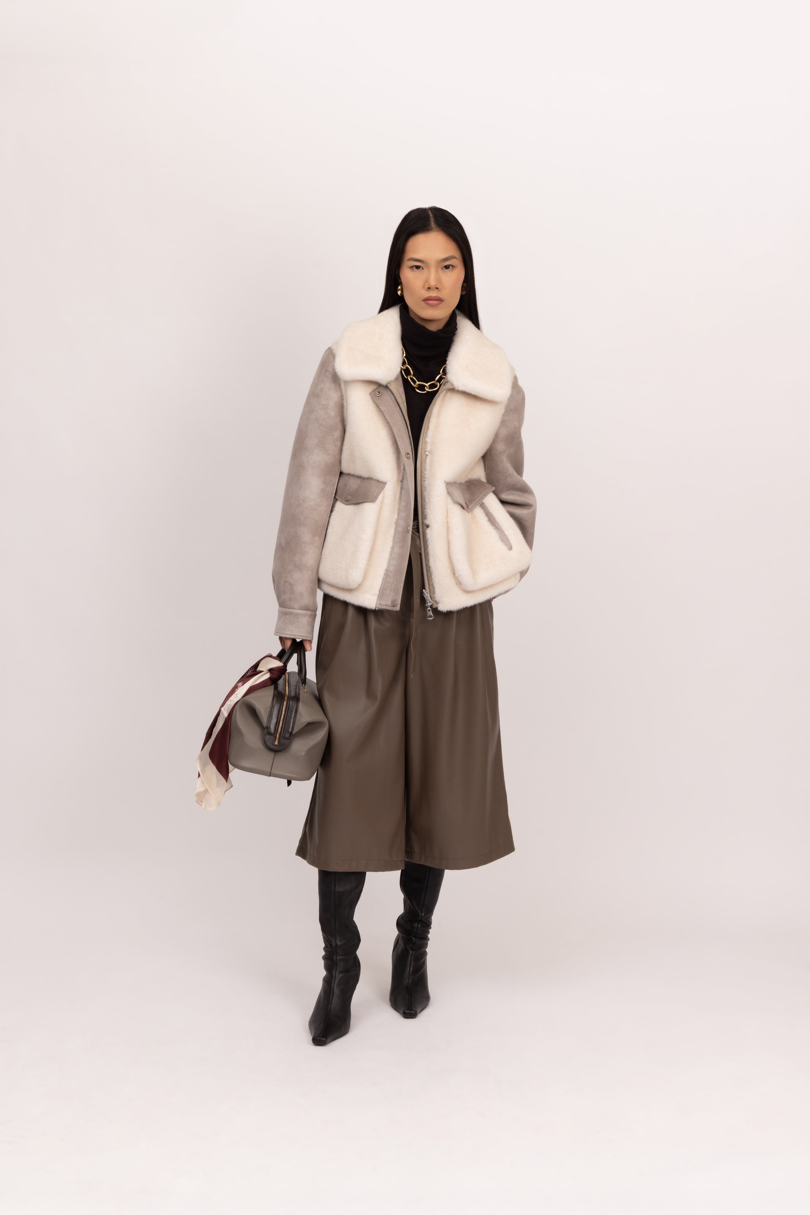Reversible Short Jacket in Cashew/Cream