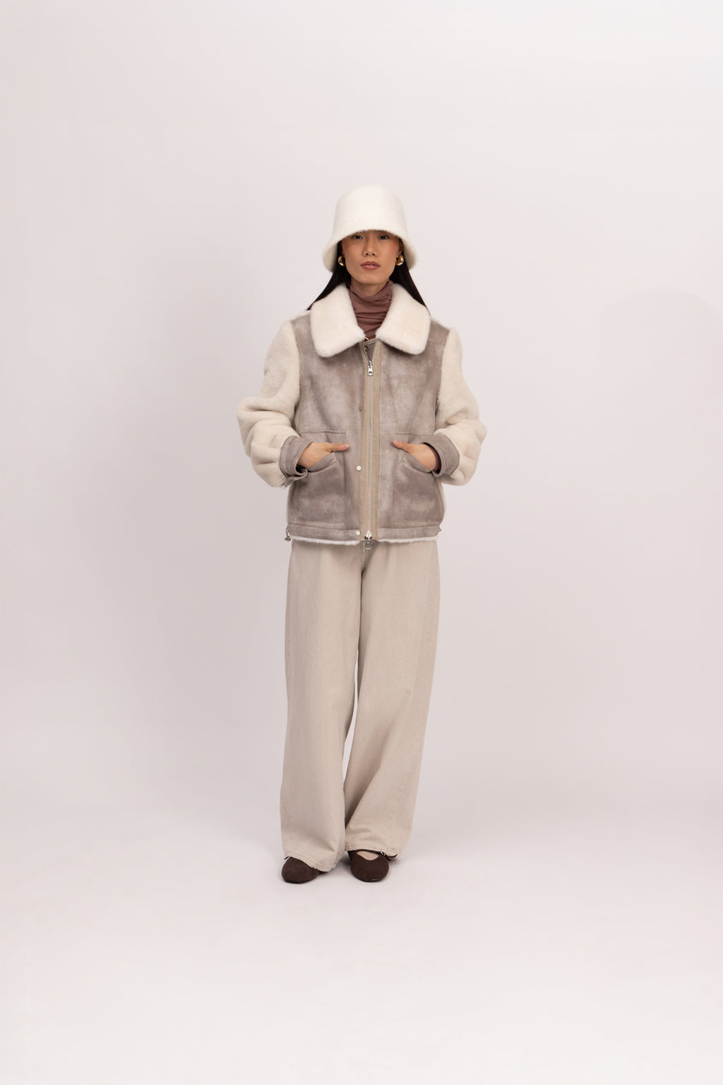 Reversible Short Jacket in Cashew/Cream