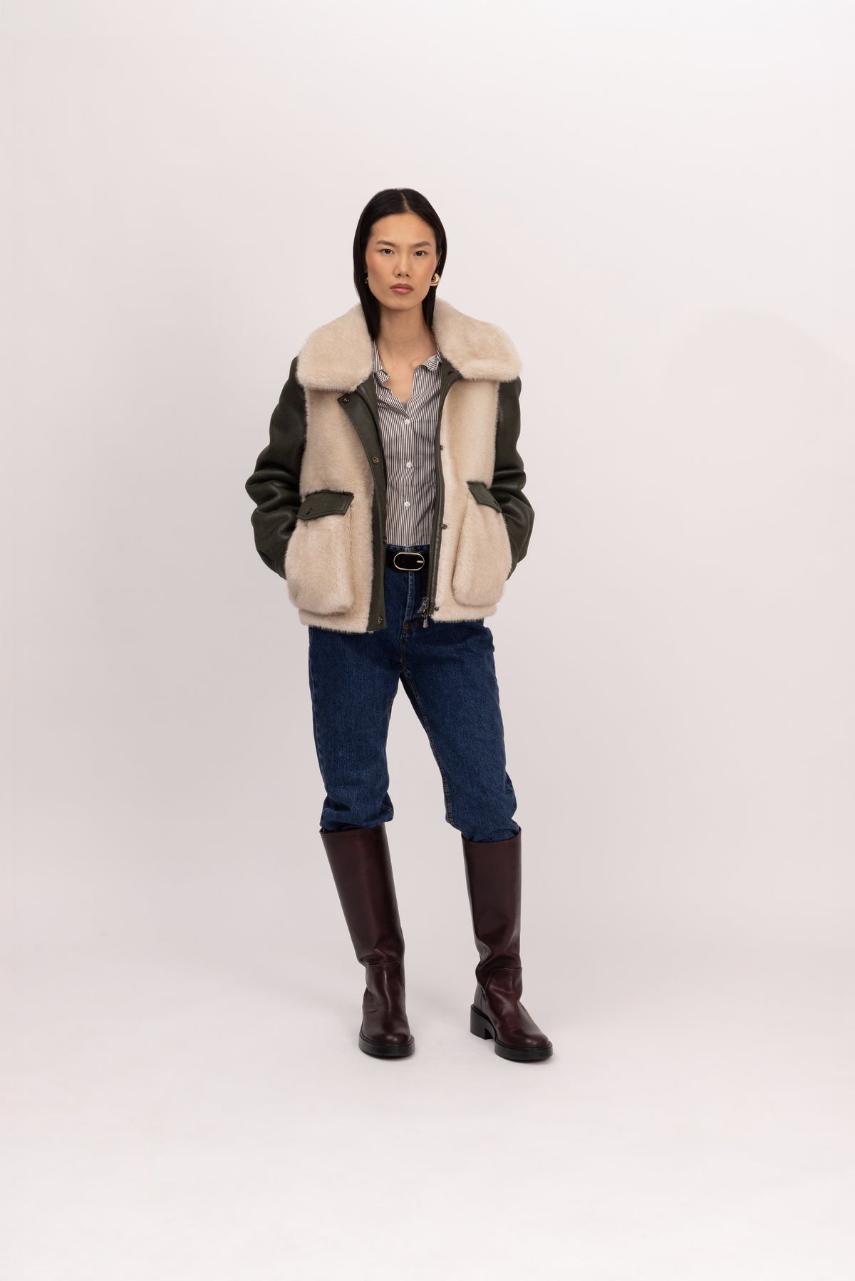 Reversible Barn Jacket in Khaki/Winter White