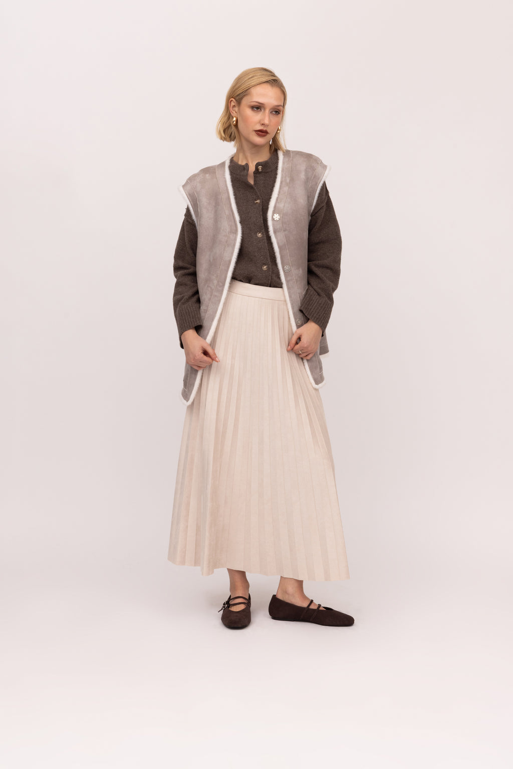 Fur Gilet in Cashew/Cream