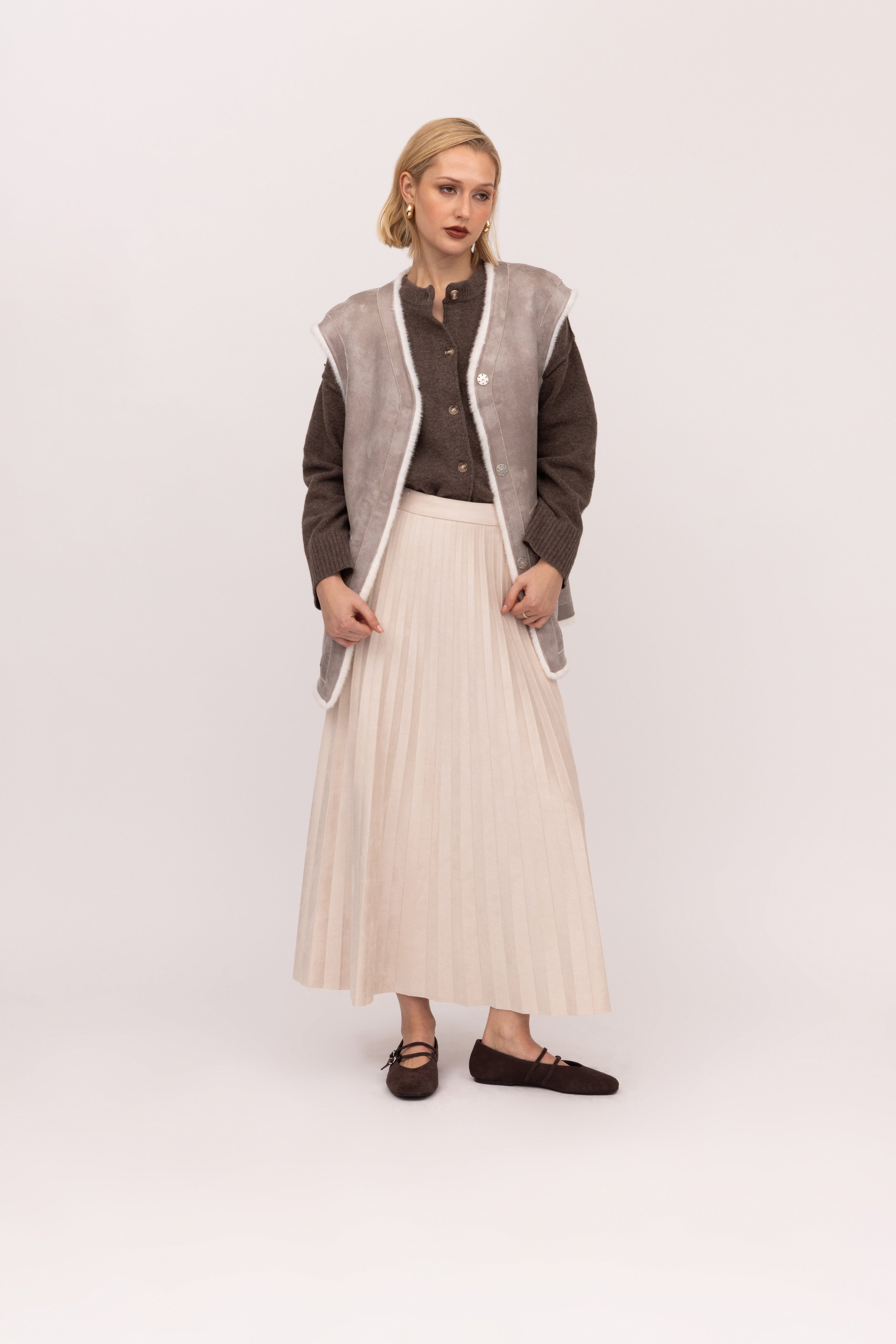 Fur Gilet in Cashew/Cream