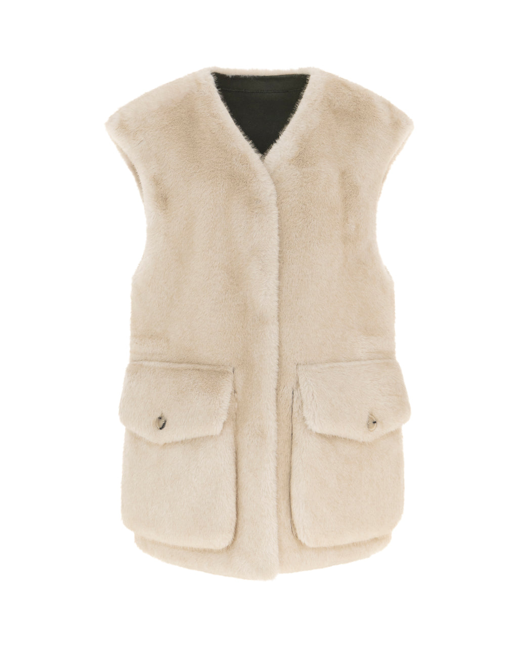 Fur Gilet in Khaki/Winter White