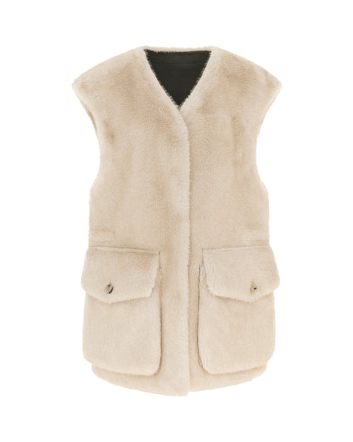 Fur Gilet in Khaki/Winter White