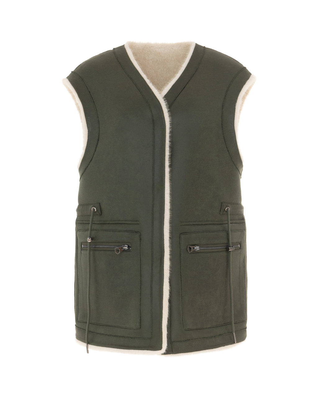 Fur Gilet in Khaki/Winter White