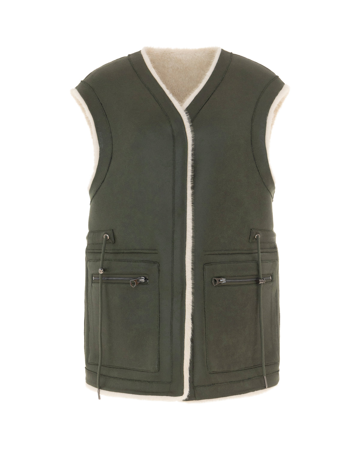 Fur Gilet in Khaki/Winter White