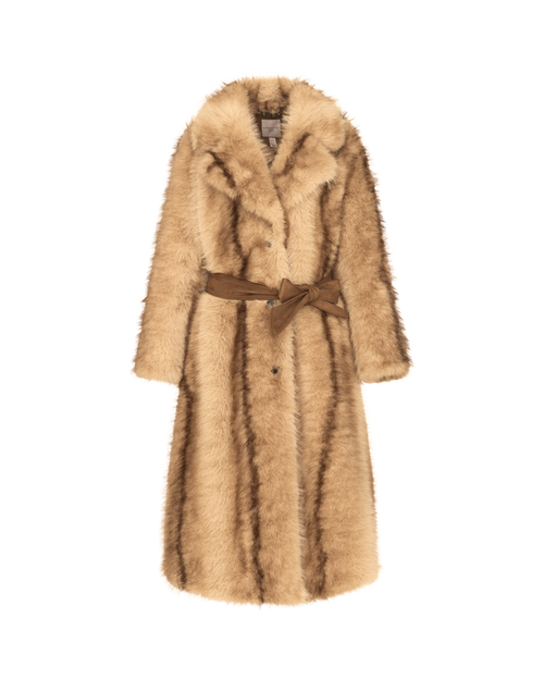 Fit and Flare Chinchilla Coat in Tan/Multi