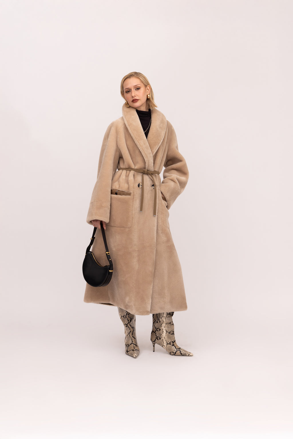Merino A-Line Swing Coat in Chalk/Sand