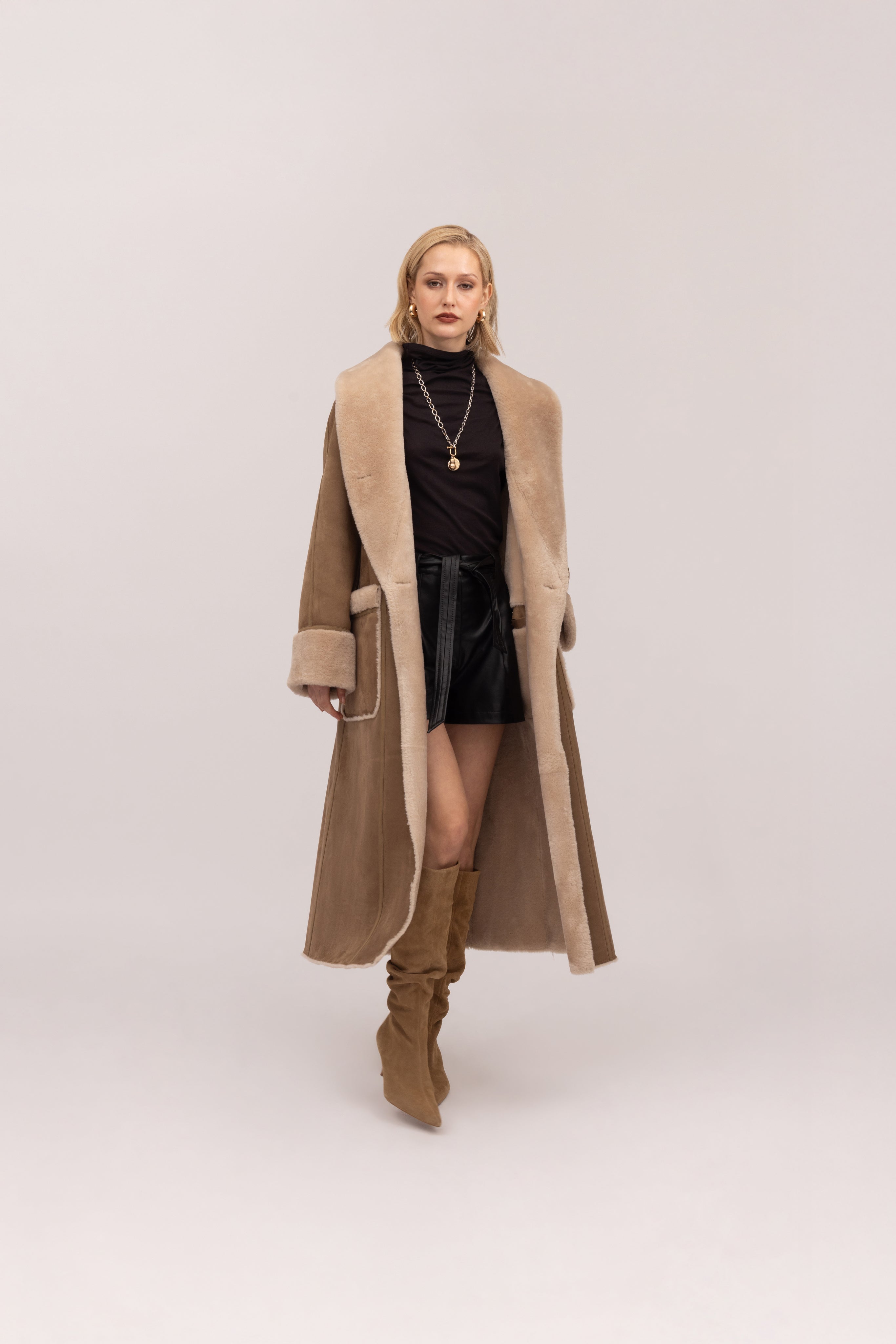 Merino A-Line Swing Coat in Chalk/Sand