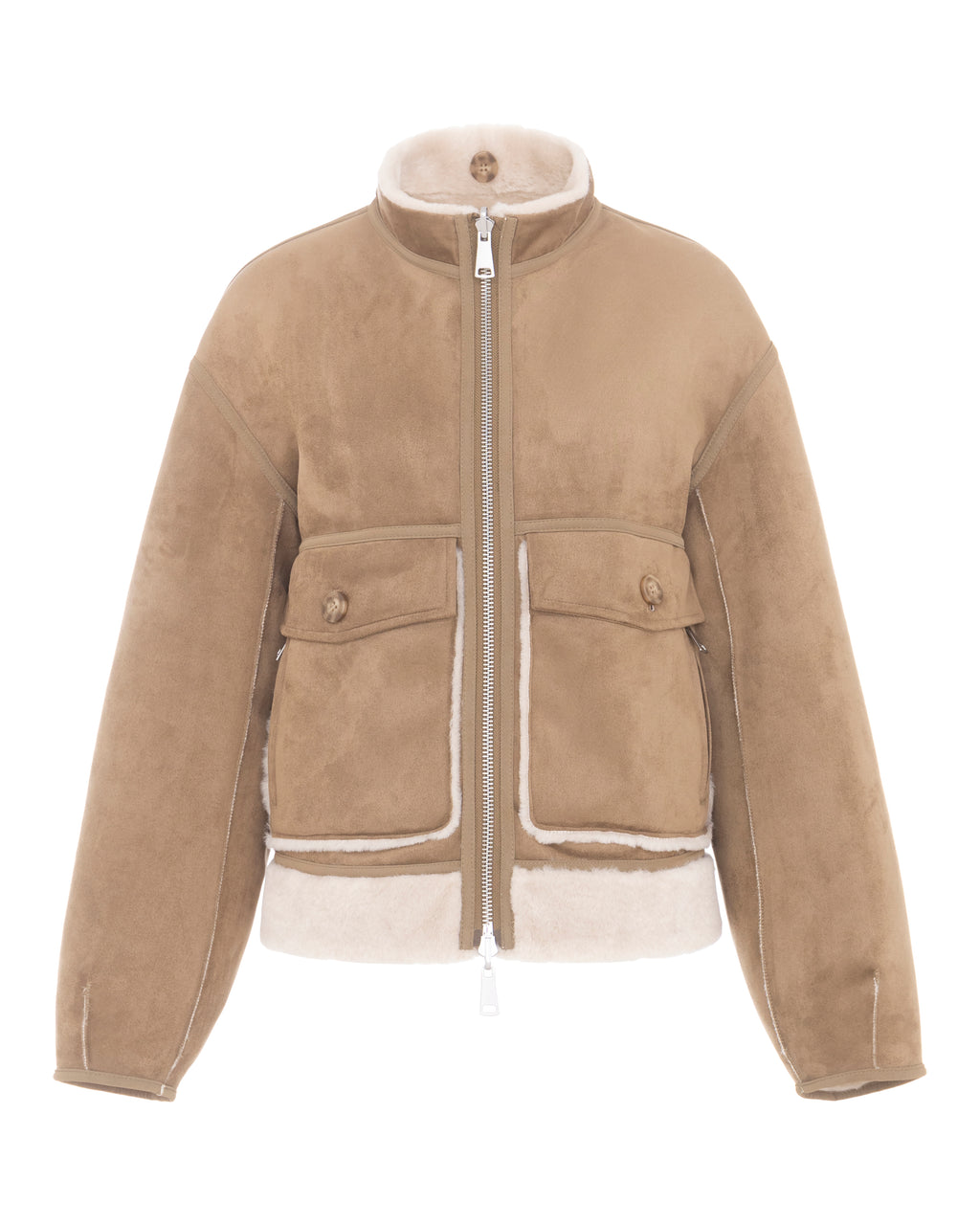 Merino Funnel Neck Bomber in Chalk/Sand