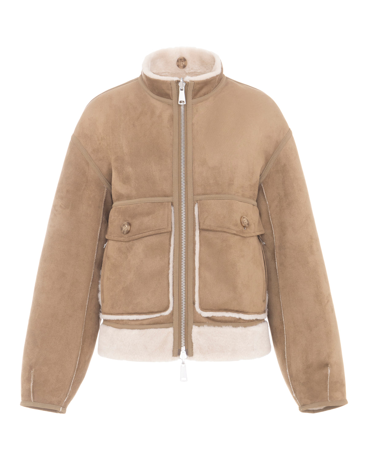 Merino Funnel Neck Bomber in Chalk/Sand