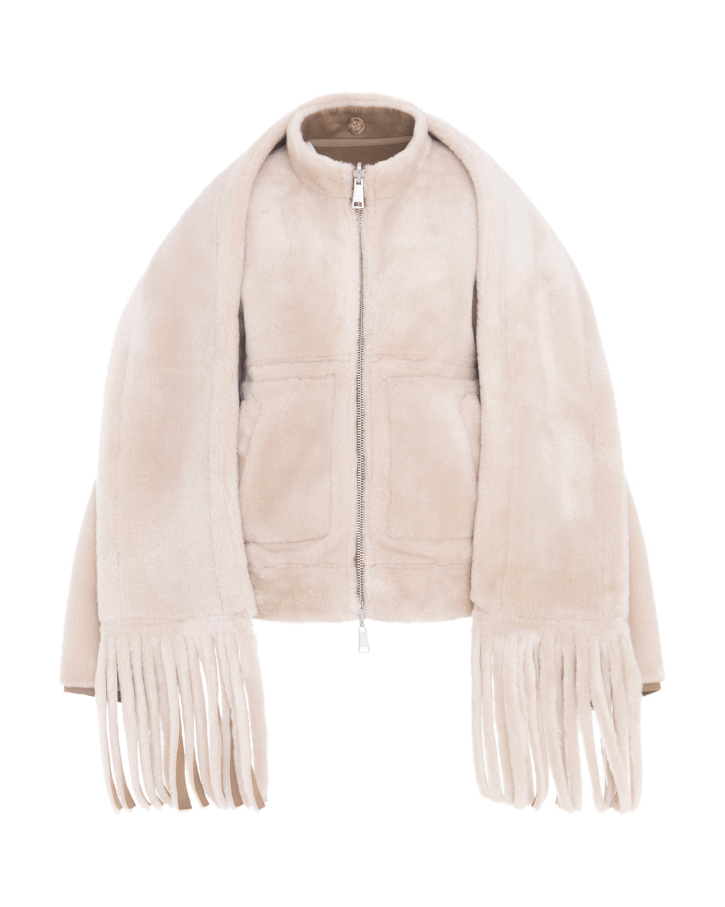 Merino Funnel Neck Bomber in Chalk/Sand