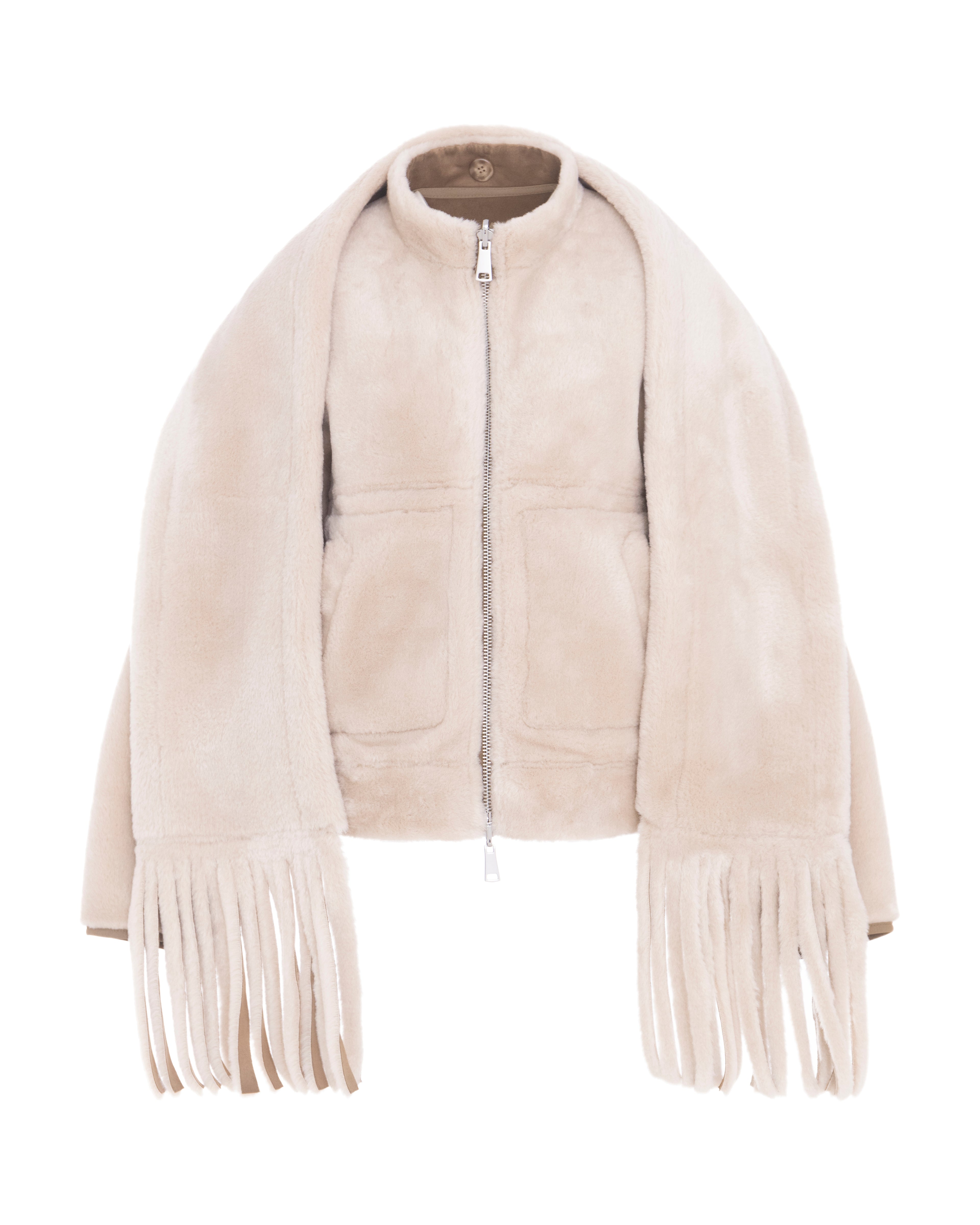 Merino Funnel Neck Bomber in Chalk/Sand