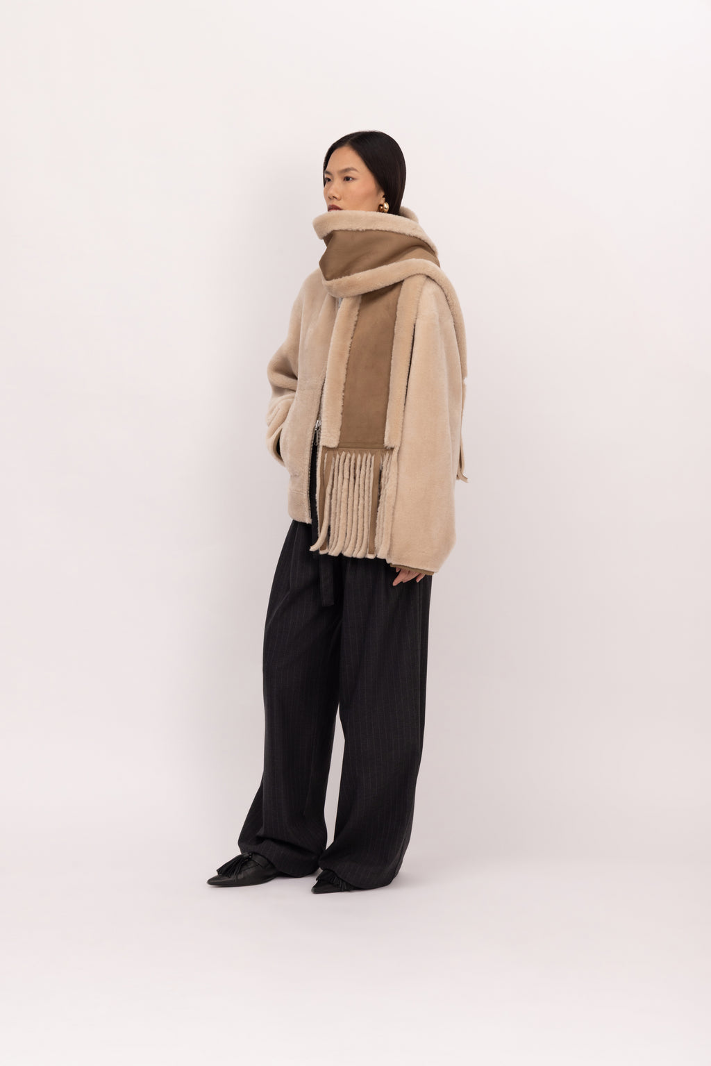 Merino Funnel Neck Bomber in Chalk/Sand