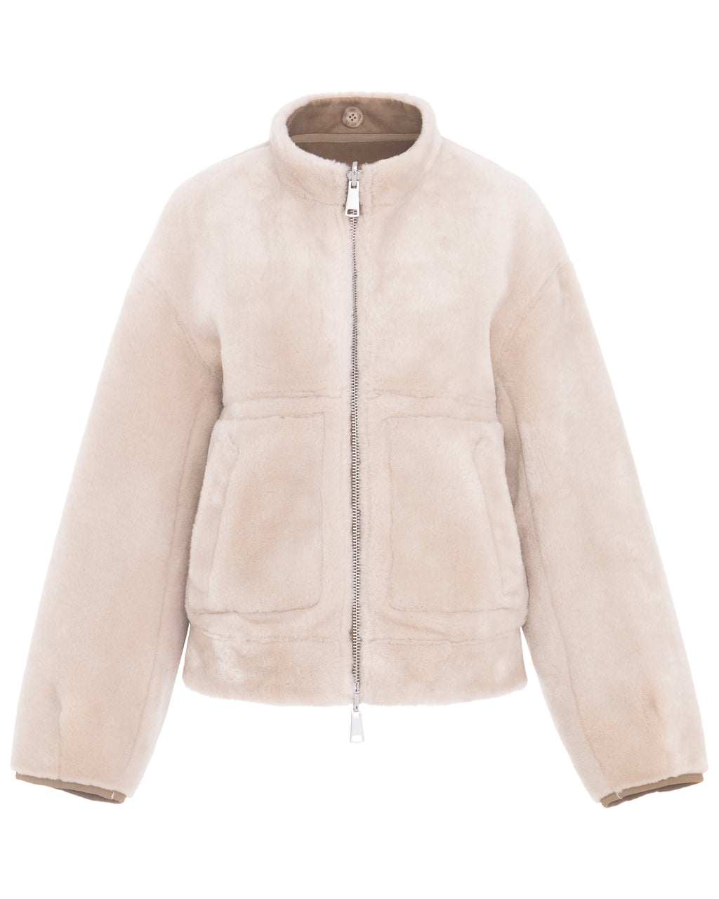 Merino Funnel Neck Bomber in Chalk/Sand
