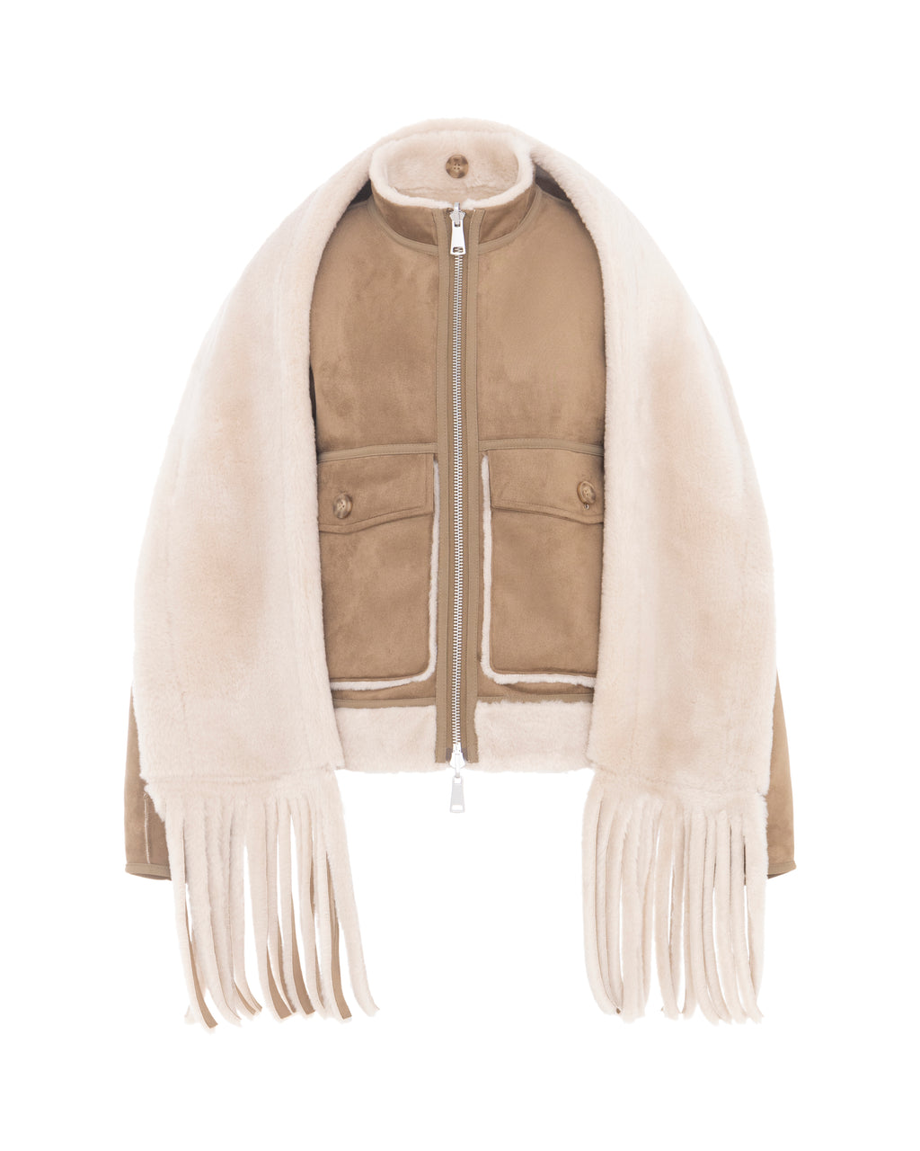 Merino Funnel Neck Bomber in Chalk/Sand