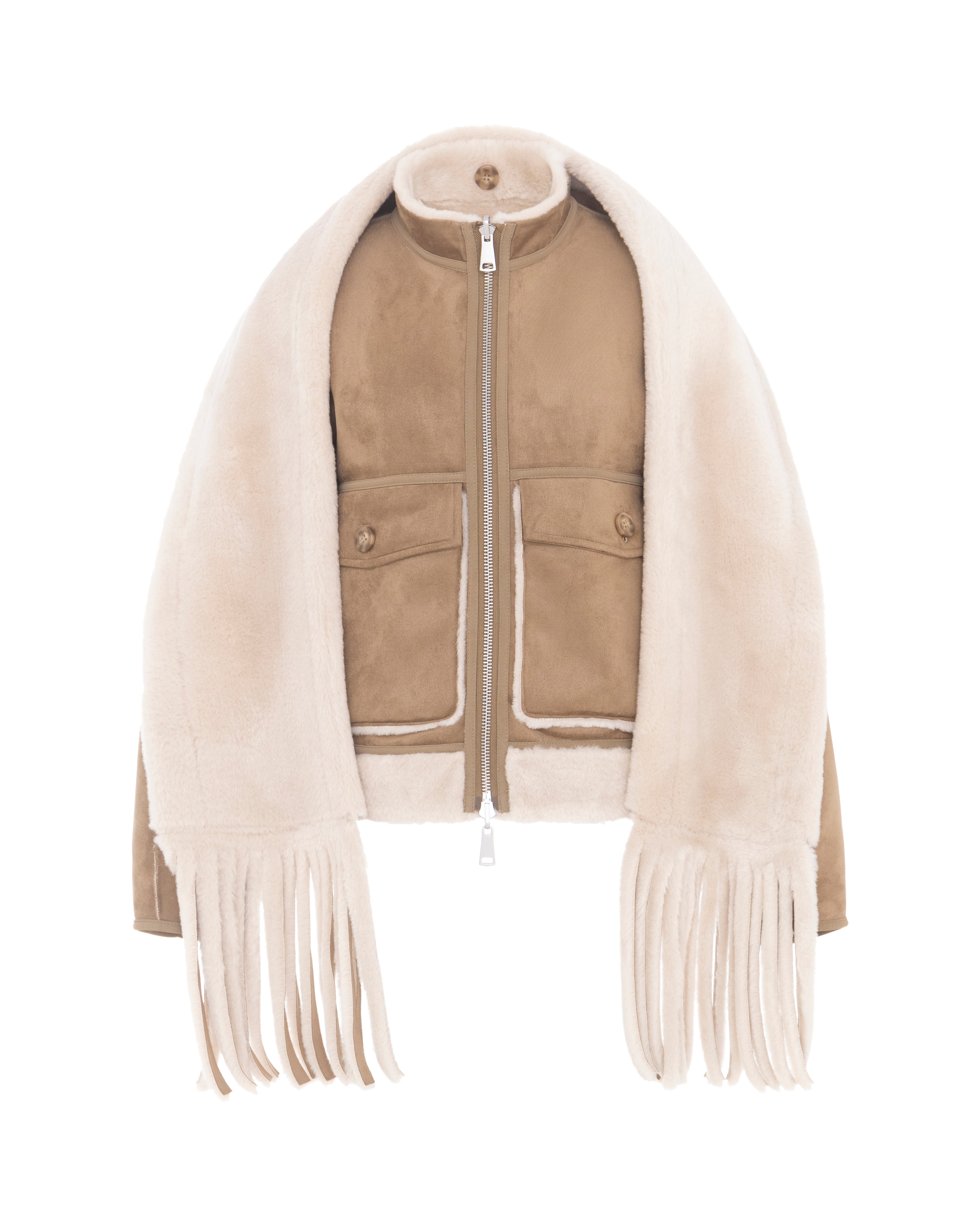 Merino Funnel Neck Bomber in Chalk/Sand