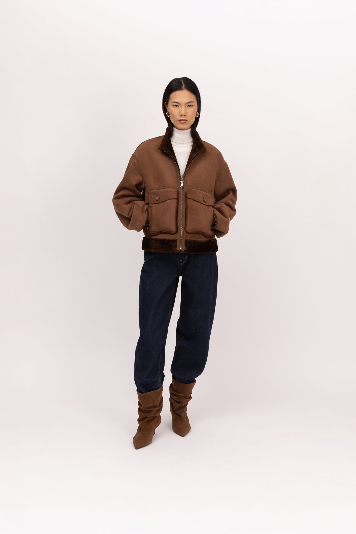 Merino Funnel Neck Bomber in Coffee/Espresso