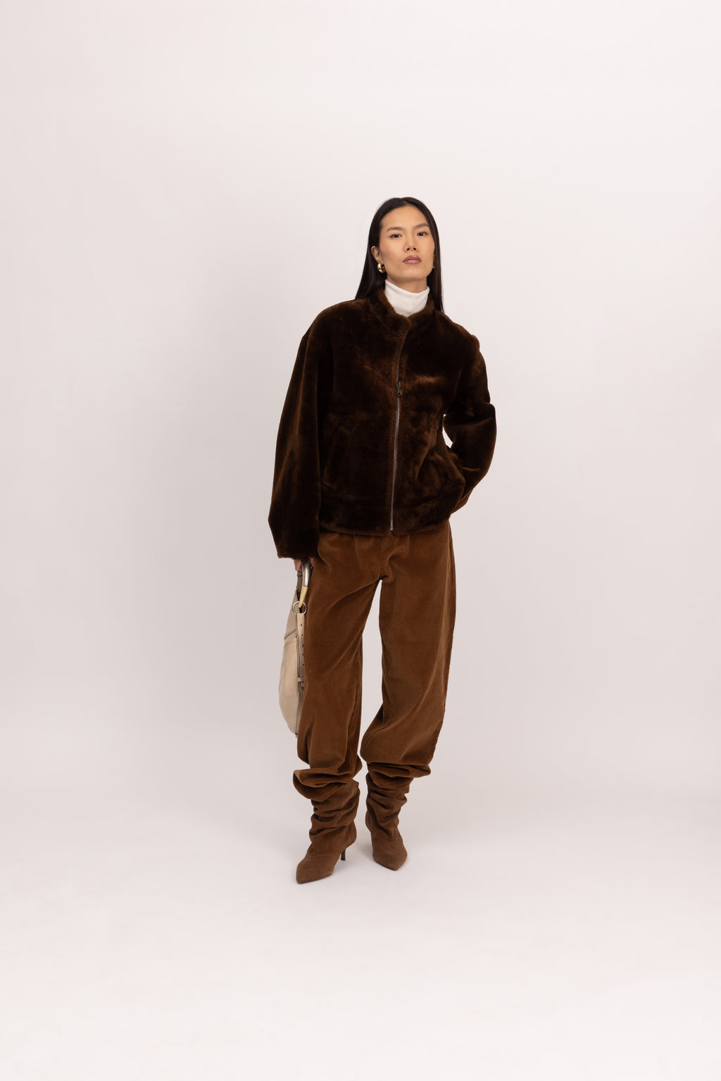 Merino Funnel Neck Bomber in Coffee/Espresso