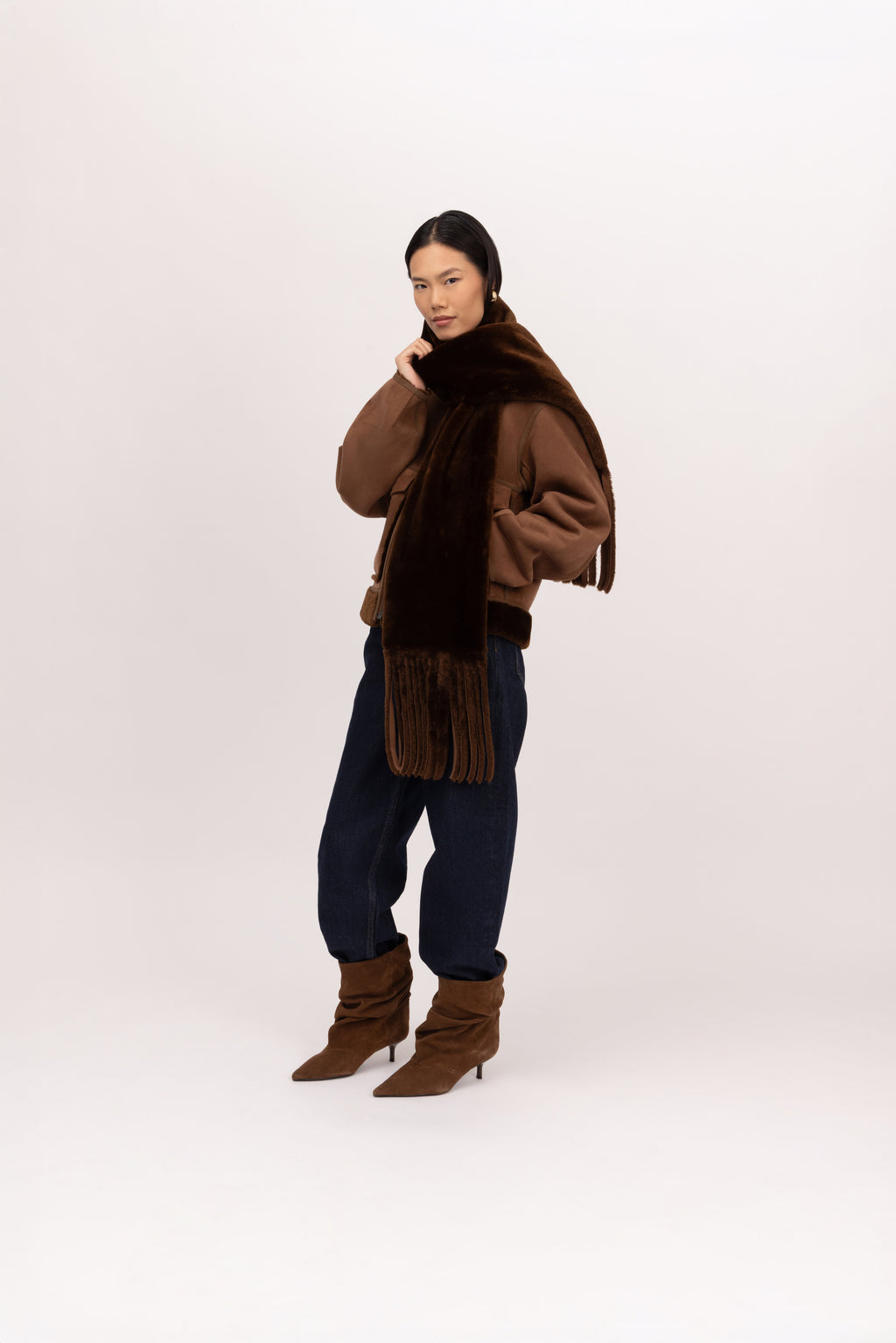Merino Funnel Neck Bomber in Coffee/Espresso
