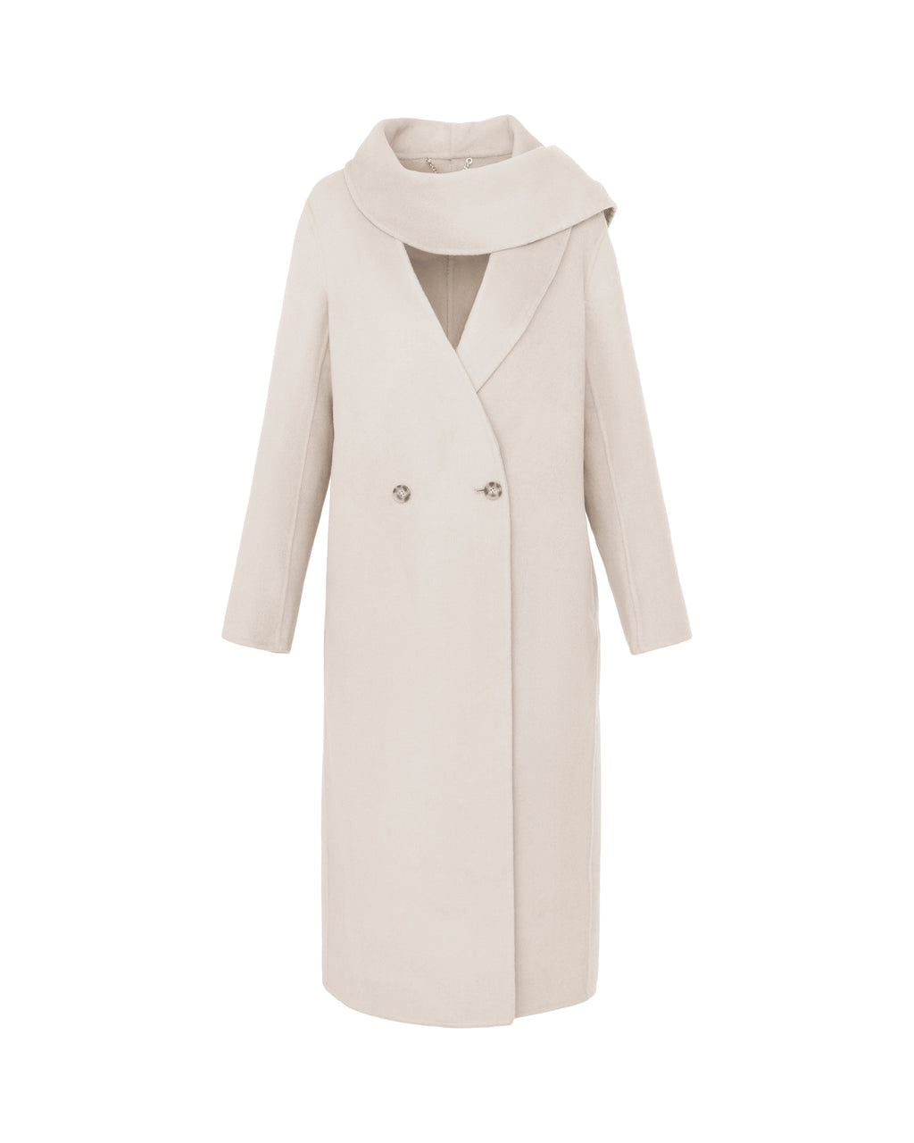 Double-Face Wool Detachable Collar Long Coat in Dove